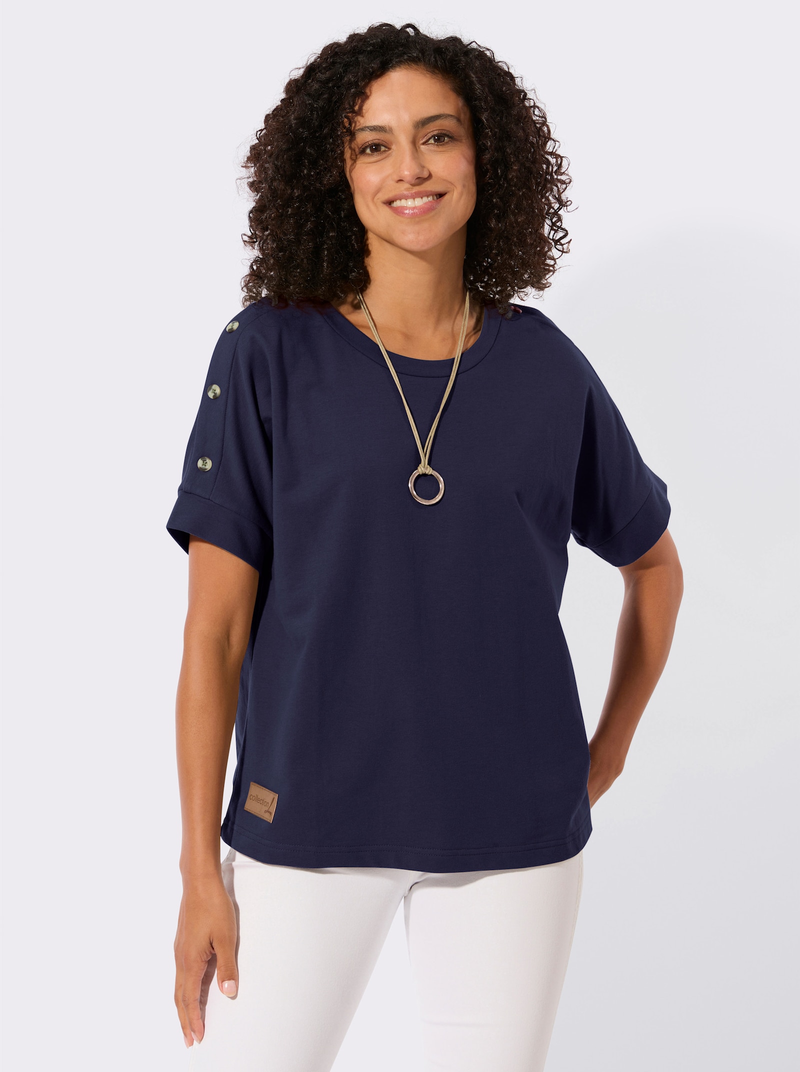 Sweatshirt mit Zierknöpfen an der Schulterpartie - marine
