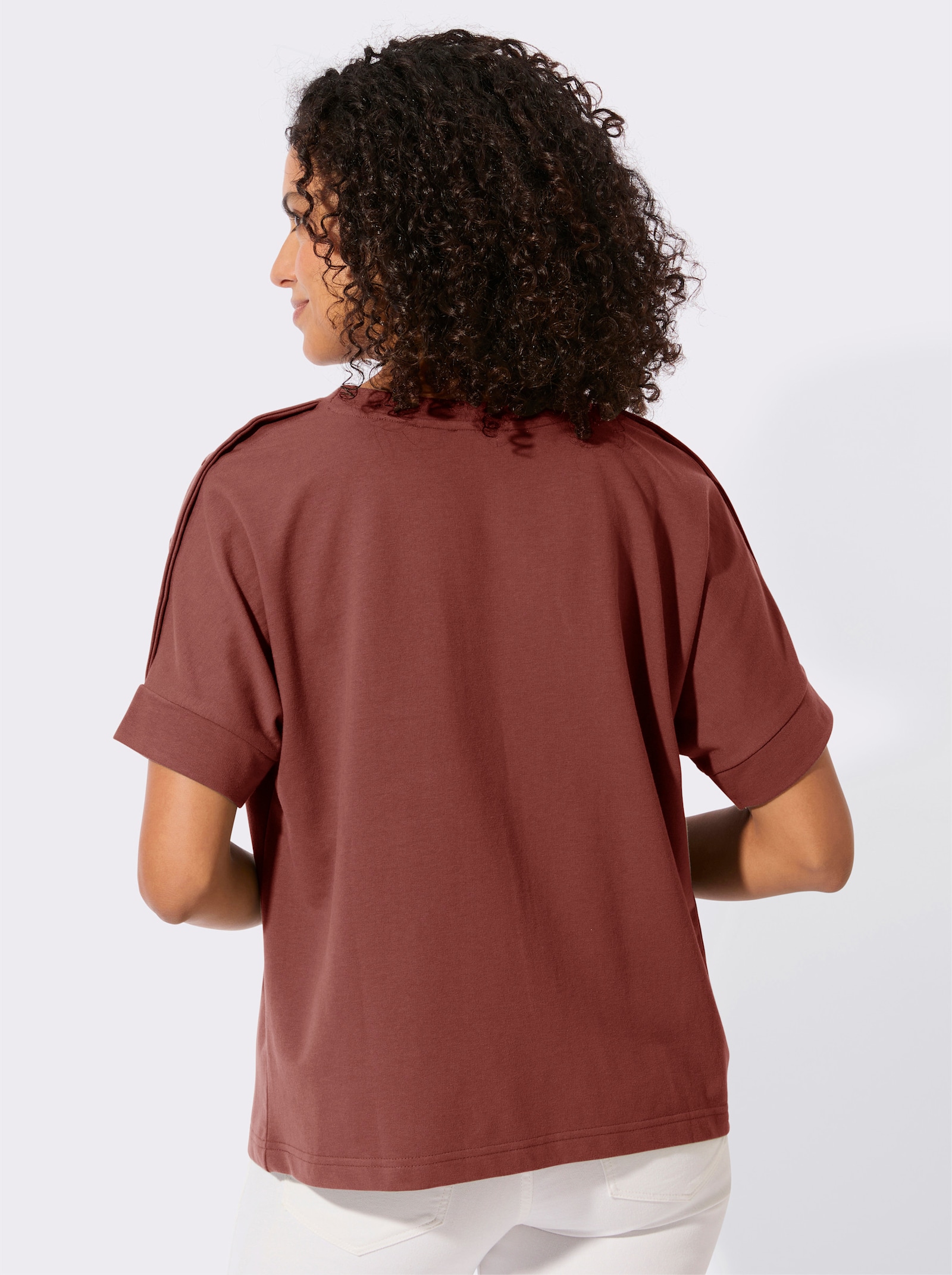 Sweatshirt mit Zierknöpfen an der Schulterpartie - rotbraun