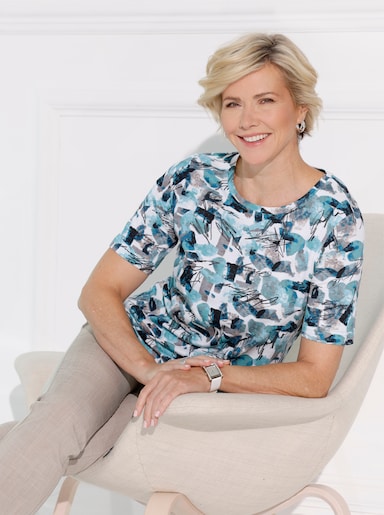 Kurzarmshirt - kalkmint-sesam-bedruckt