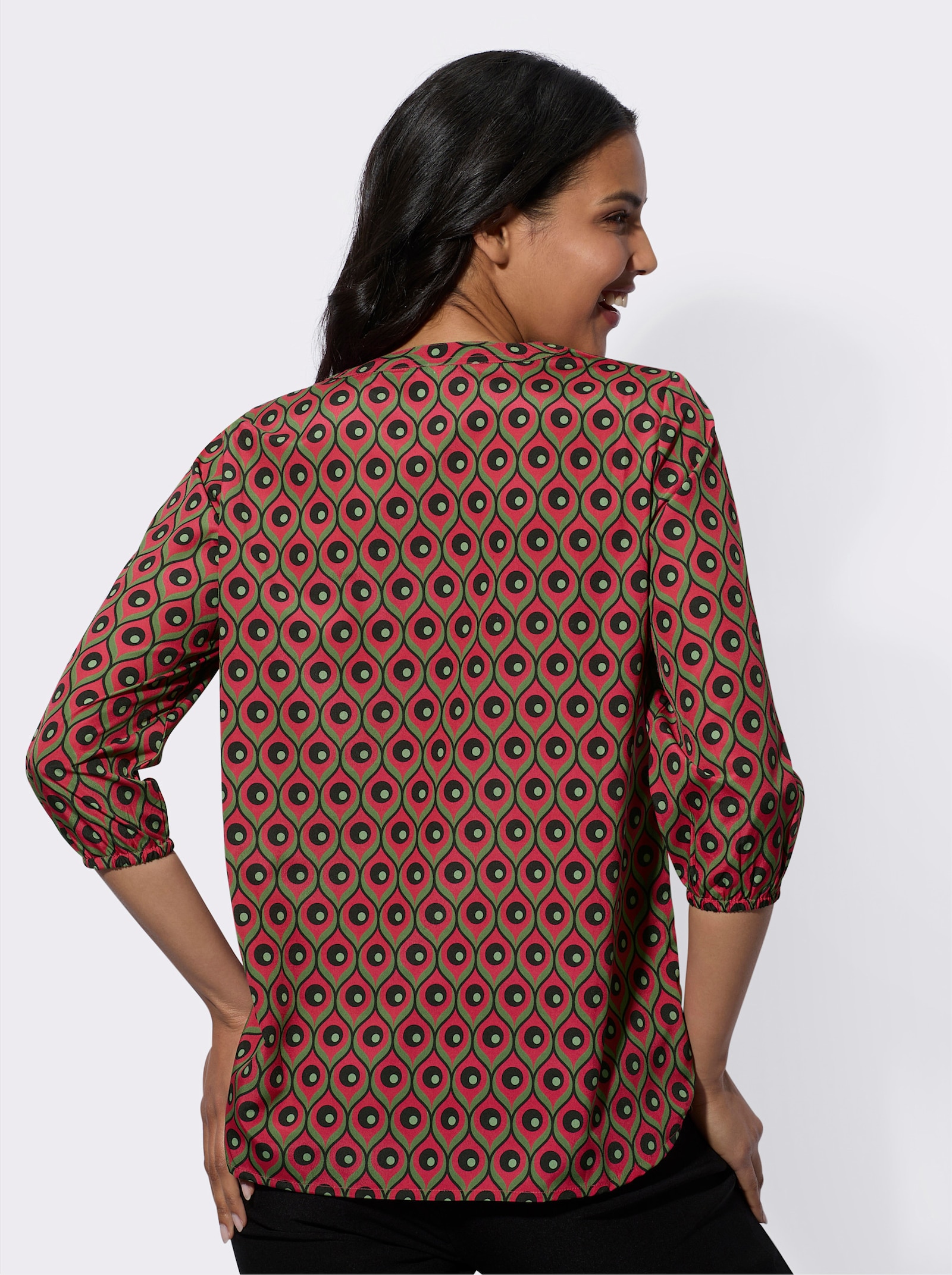 Tunika mit 3/4-Ärmeln - pink-khaki-bedruckt