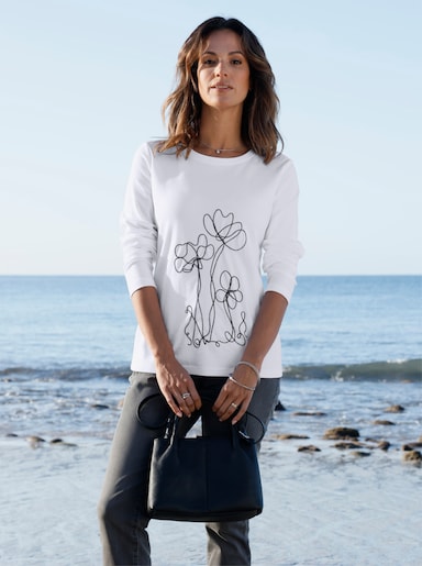 Rundhalsshirt mit platzierter Kordelstickerei - ecru