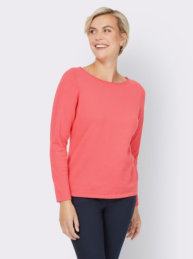 heine Baumwollpullover mit leichtem U-Boot-Ausschnitt - koralle