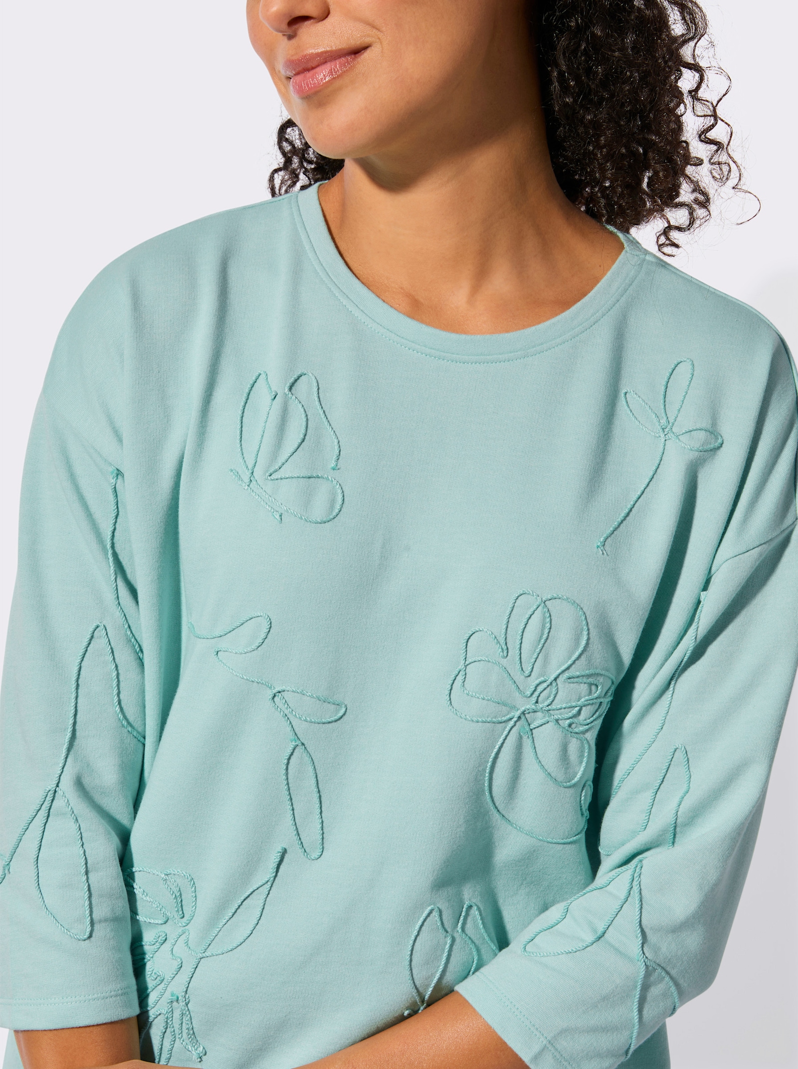 Sweatshirt mit floraler Kurbelstickerei - mint