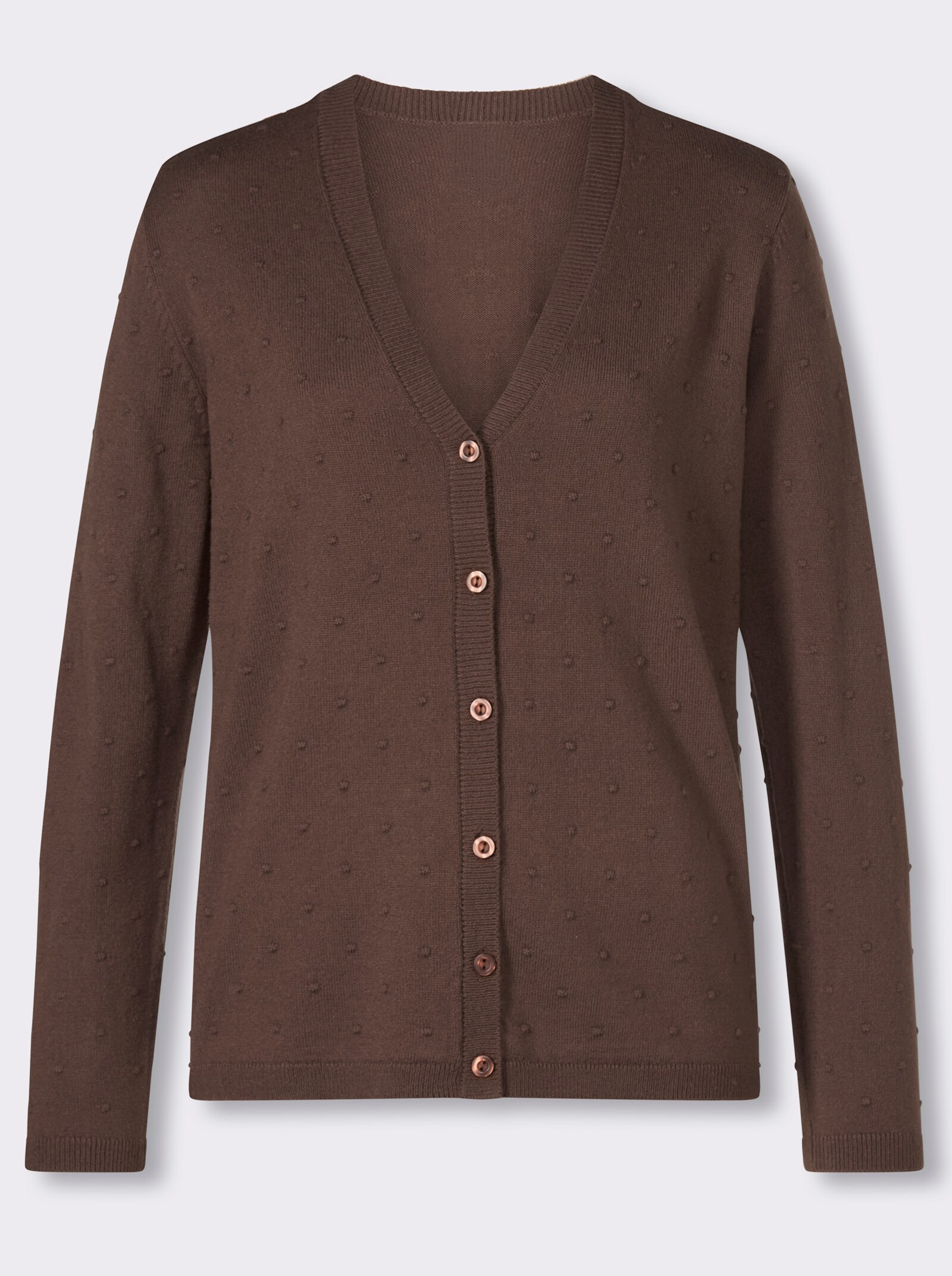 Strickjacke in 3D-Tupfen-Optik - schoko