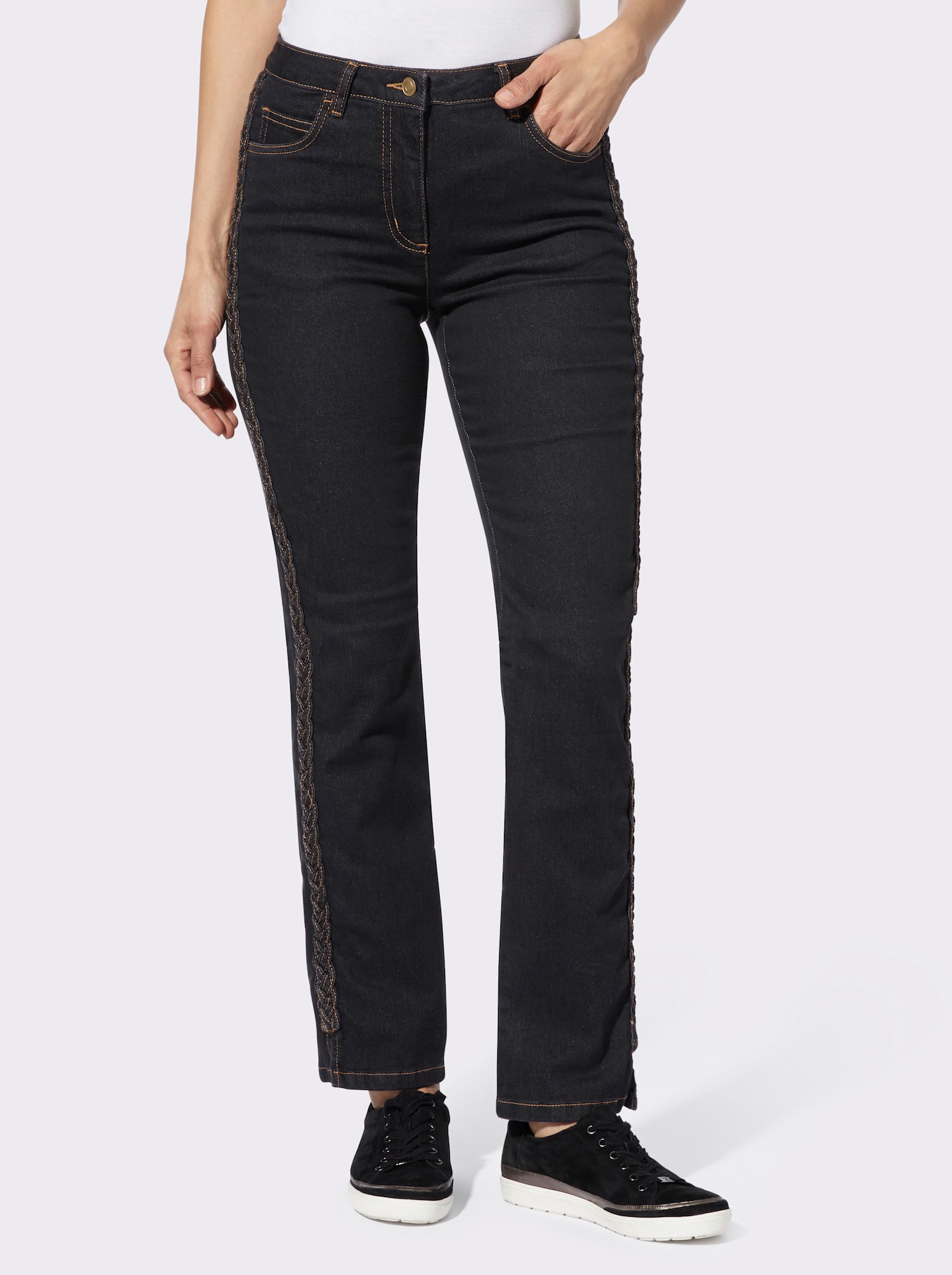 5-Pocket-Jeans mit Flechtverzierung an den Seiten - black-denim