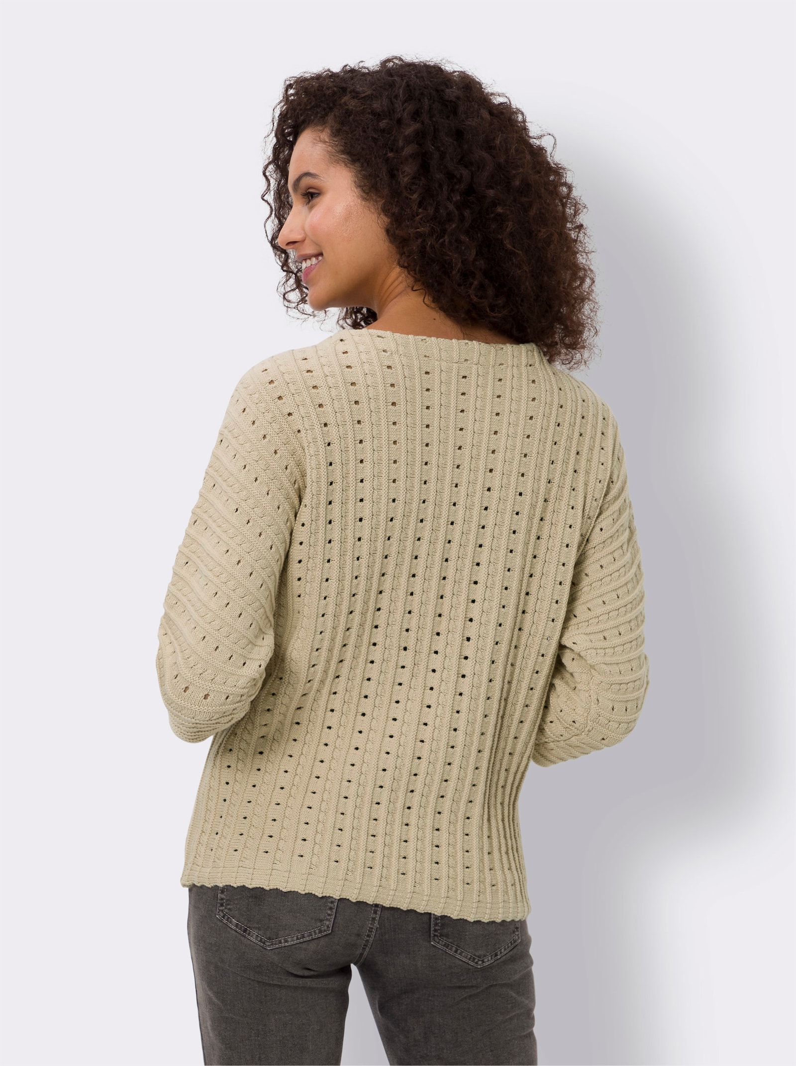 heine Ajourpullover mit Fledermausärmeln - sand