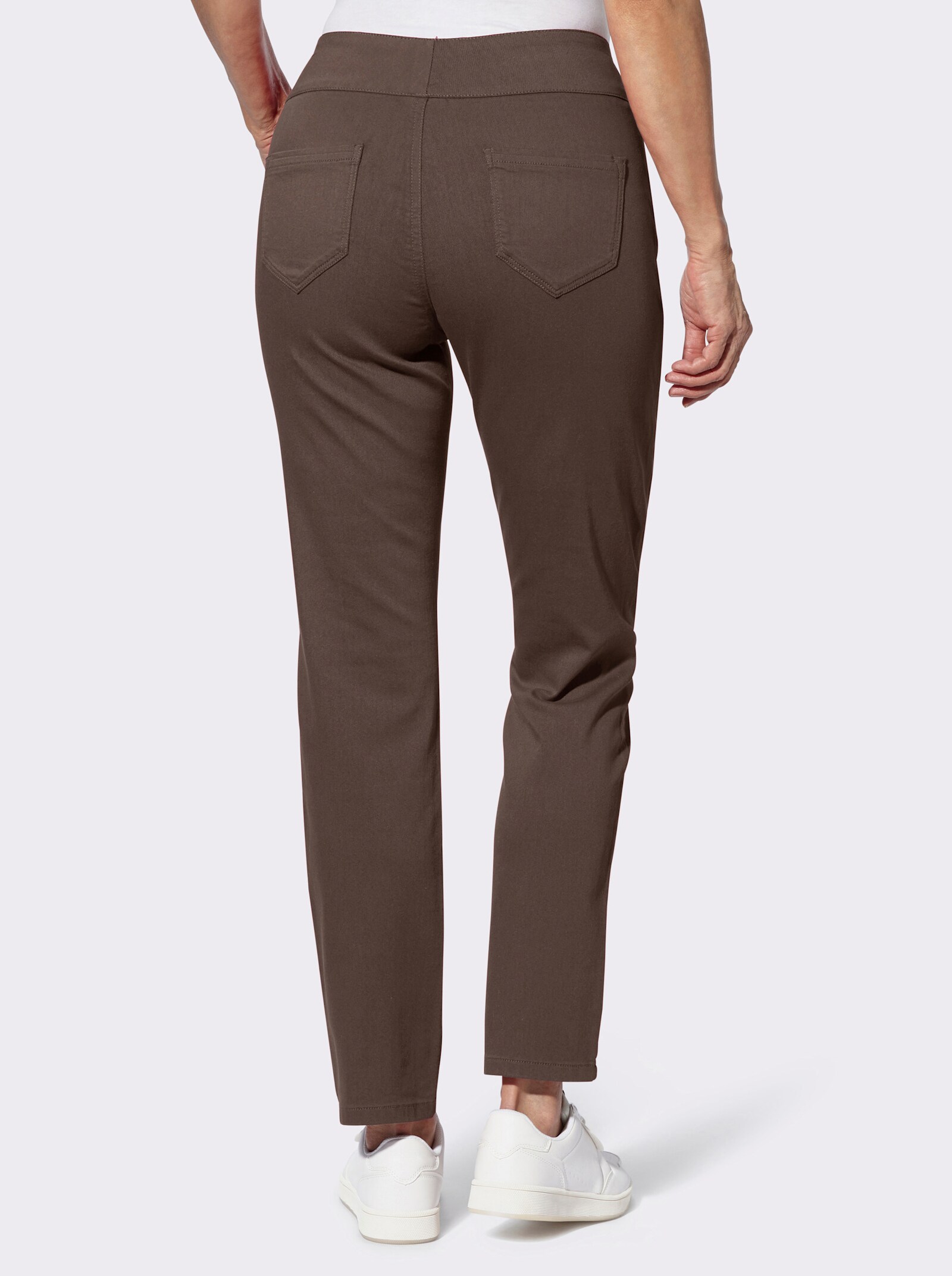 Navlékací kalhoty s vysokým elastickým pasem - čokoládová