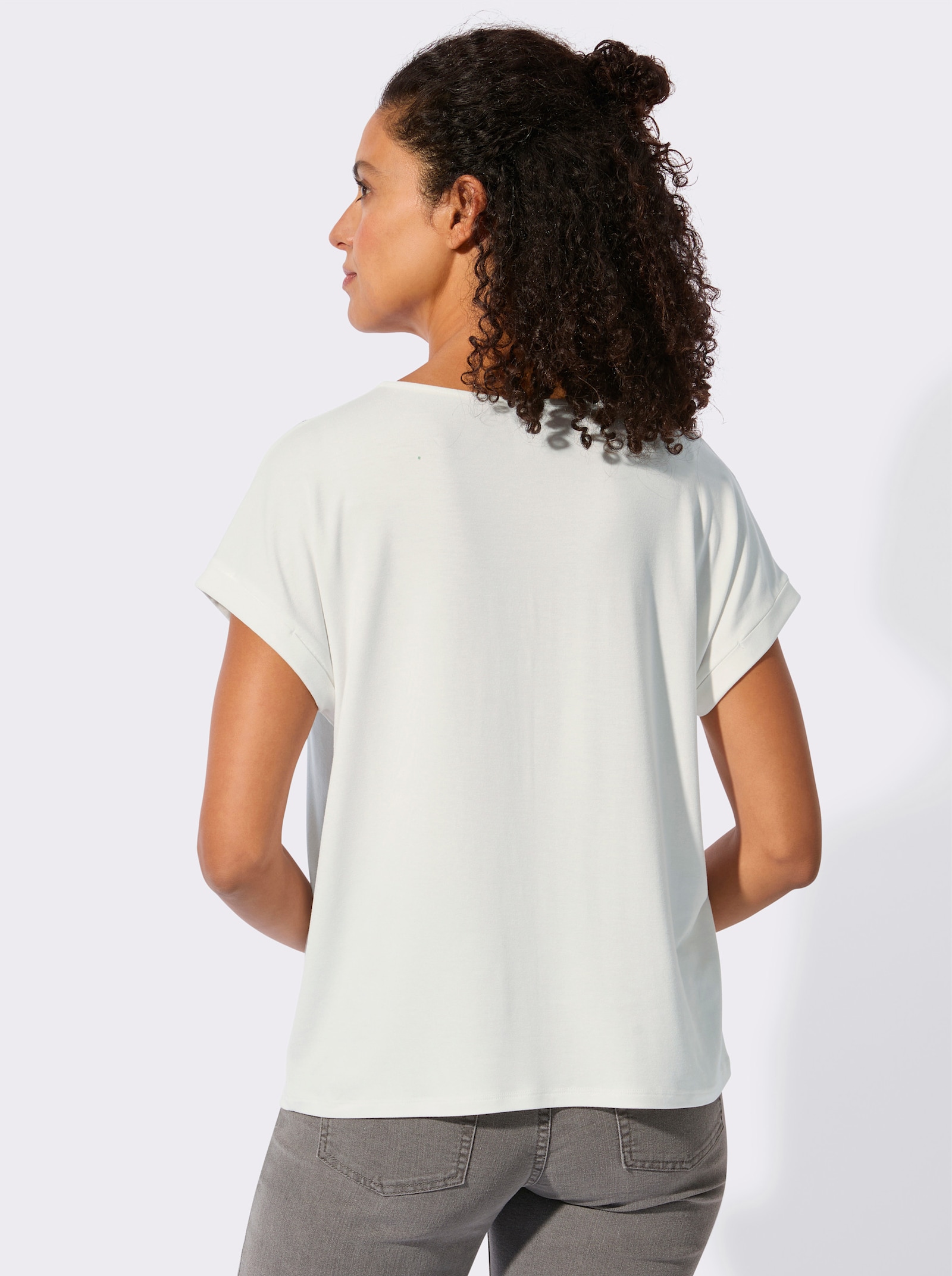 Rundhalsshirt mit Pailletten-Verzierung - ecru