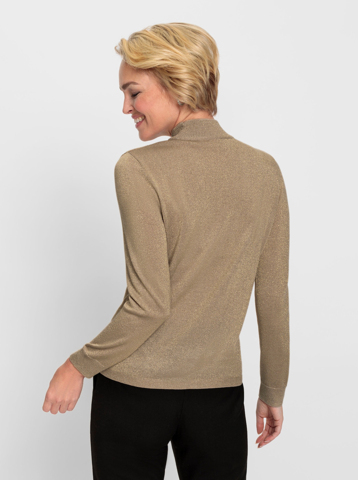 Trui met opstaande kraag - beige/goudkleurig gemêleerd