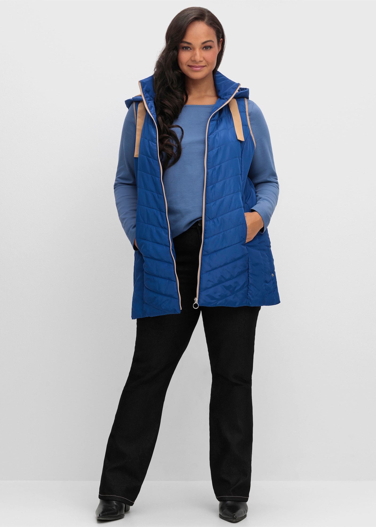 Longweste mit Seitenschlitzen, knöpfbar - royalblau