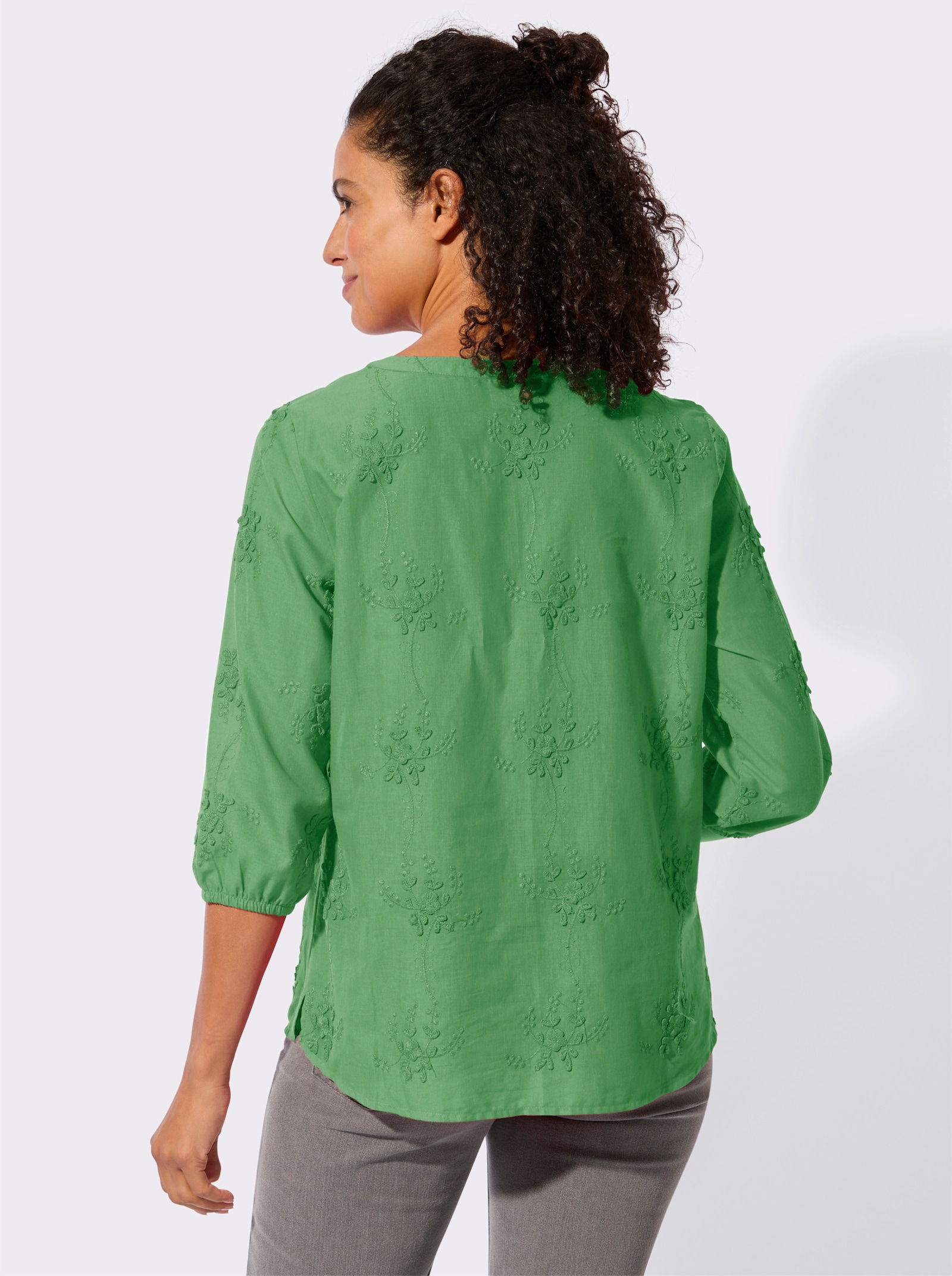 Baumwollbluse mit 3D-Blütenstickerei - apfel