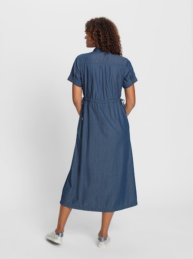 Jeanskleid mit Bindeband auf Taillenhöhe - blue-stone-washed