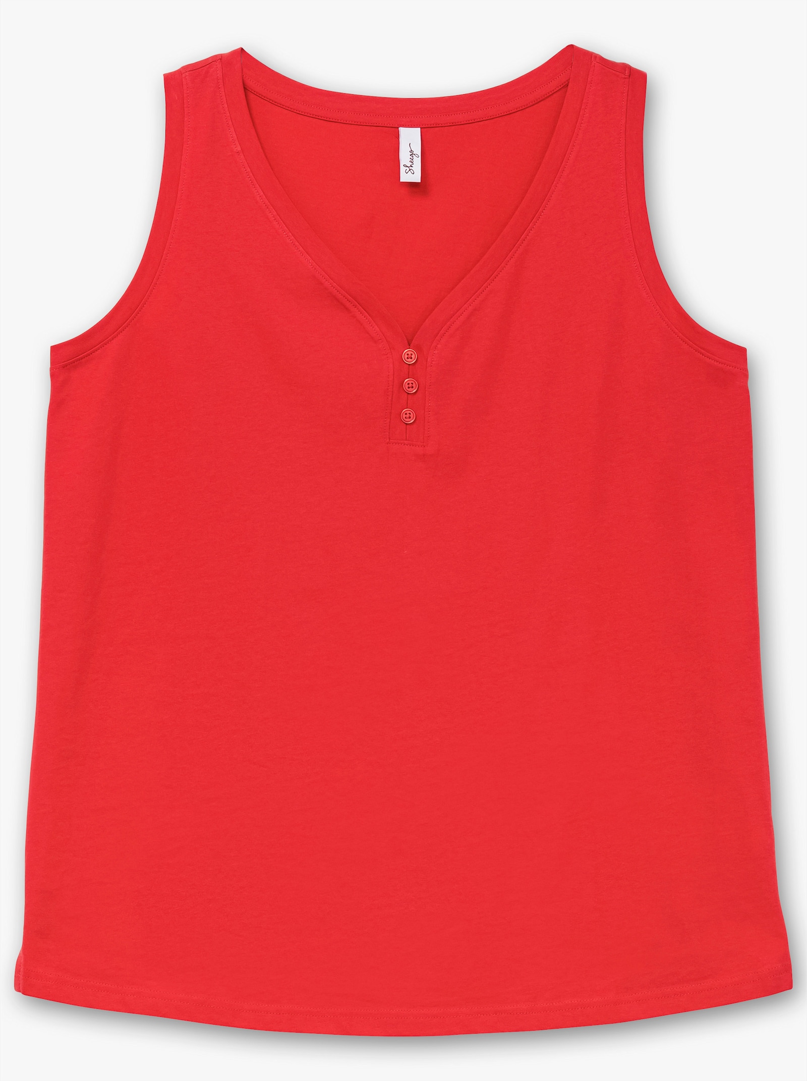 sheego Tanktop mit V-Ausschnitt und Zierknopfleiste - rot