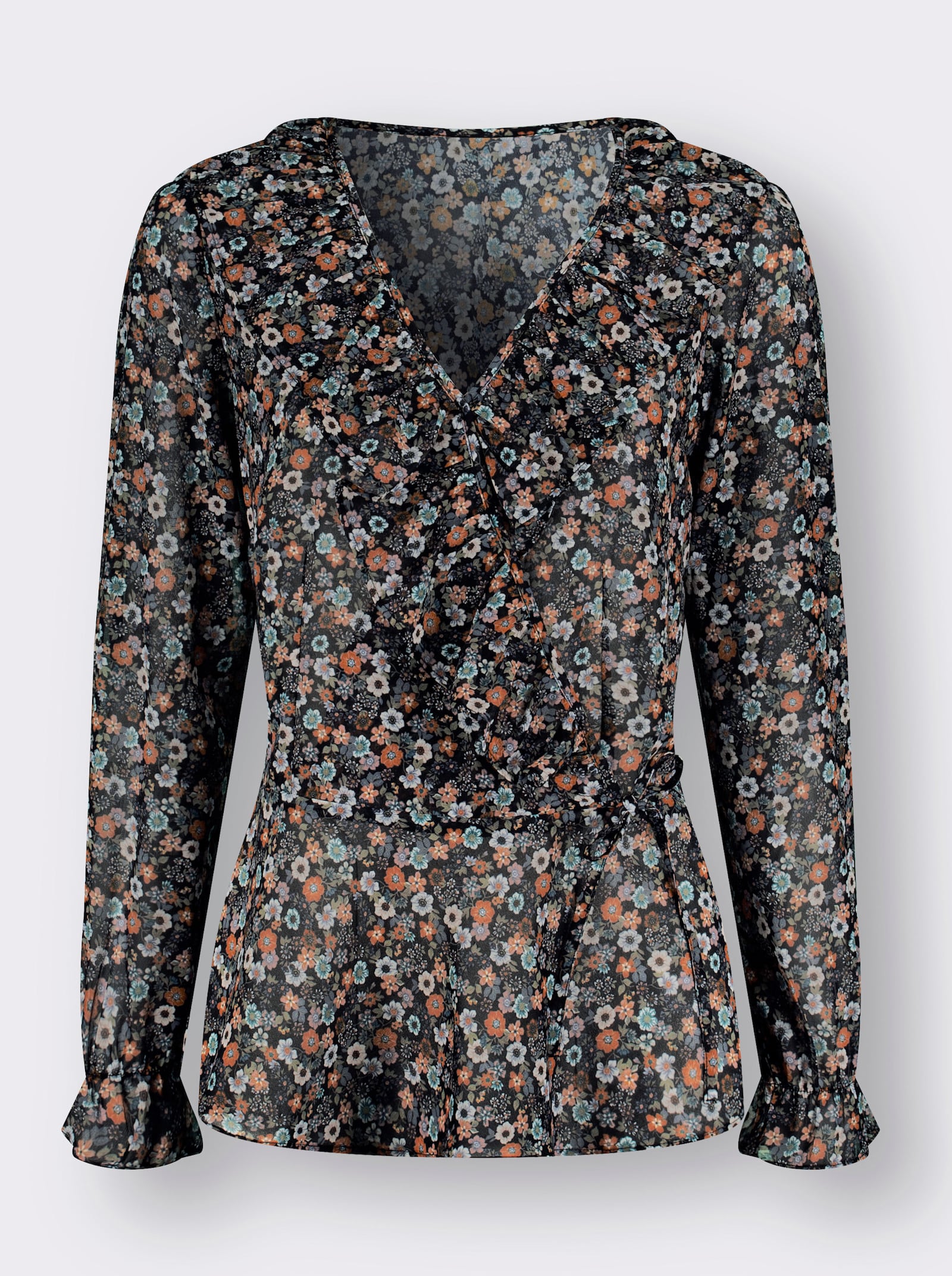 Druckbluse in Georgette-Qualität - schwarz-rosenholz-bedruckt