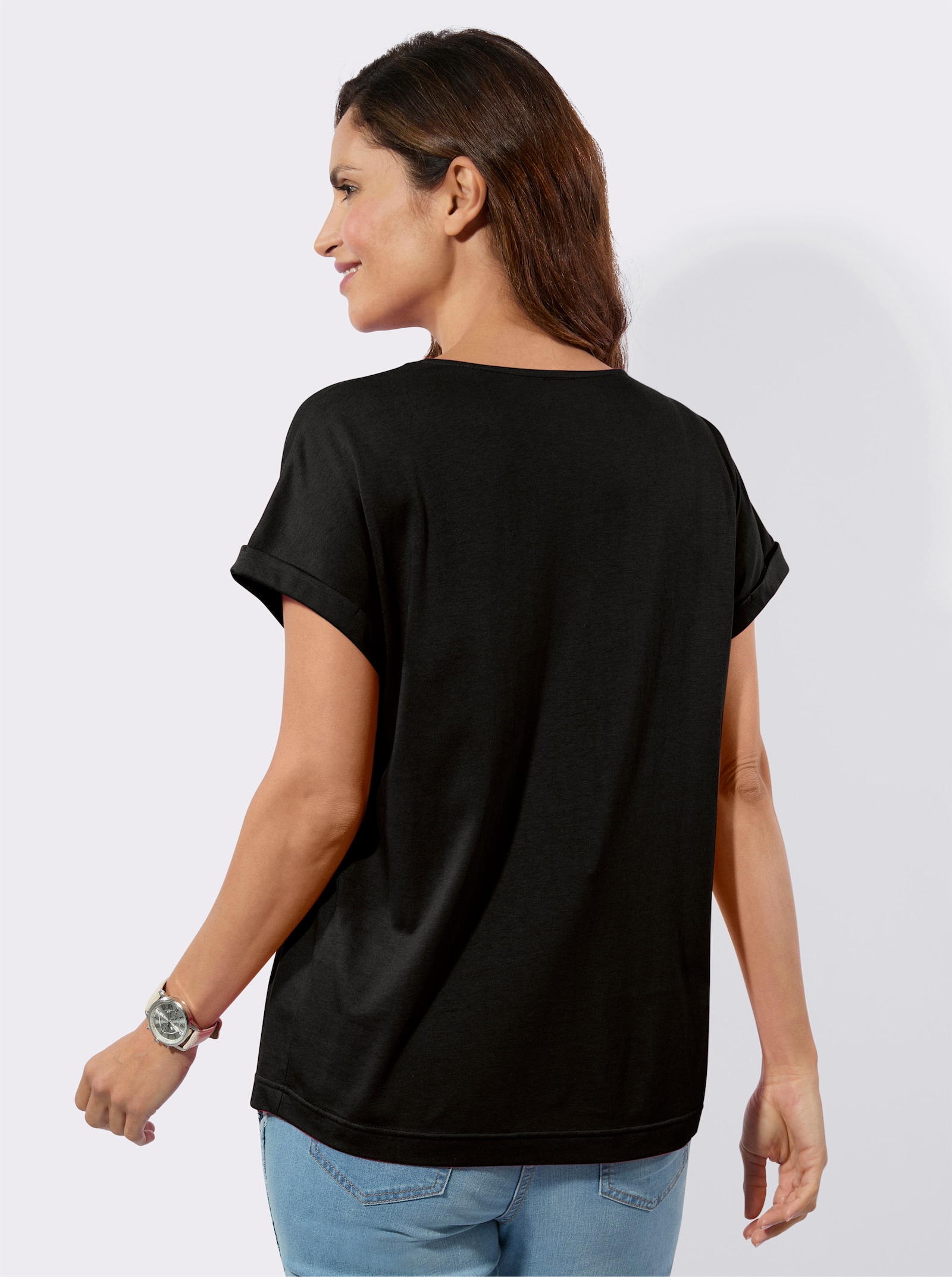 Rundhalsshirt mit Schriftzug - schwarz-weiß