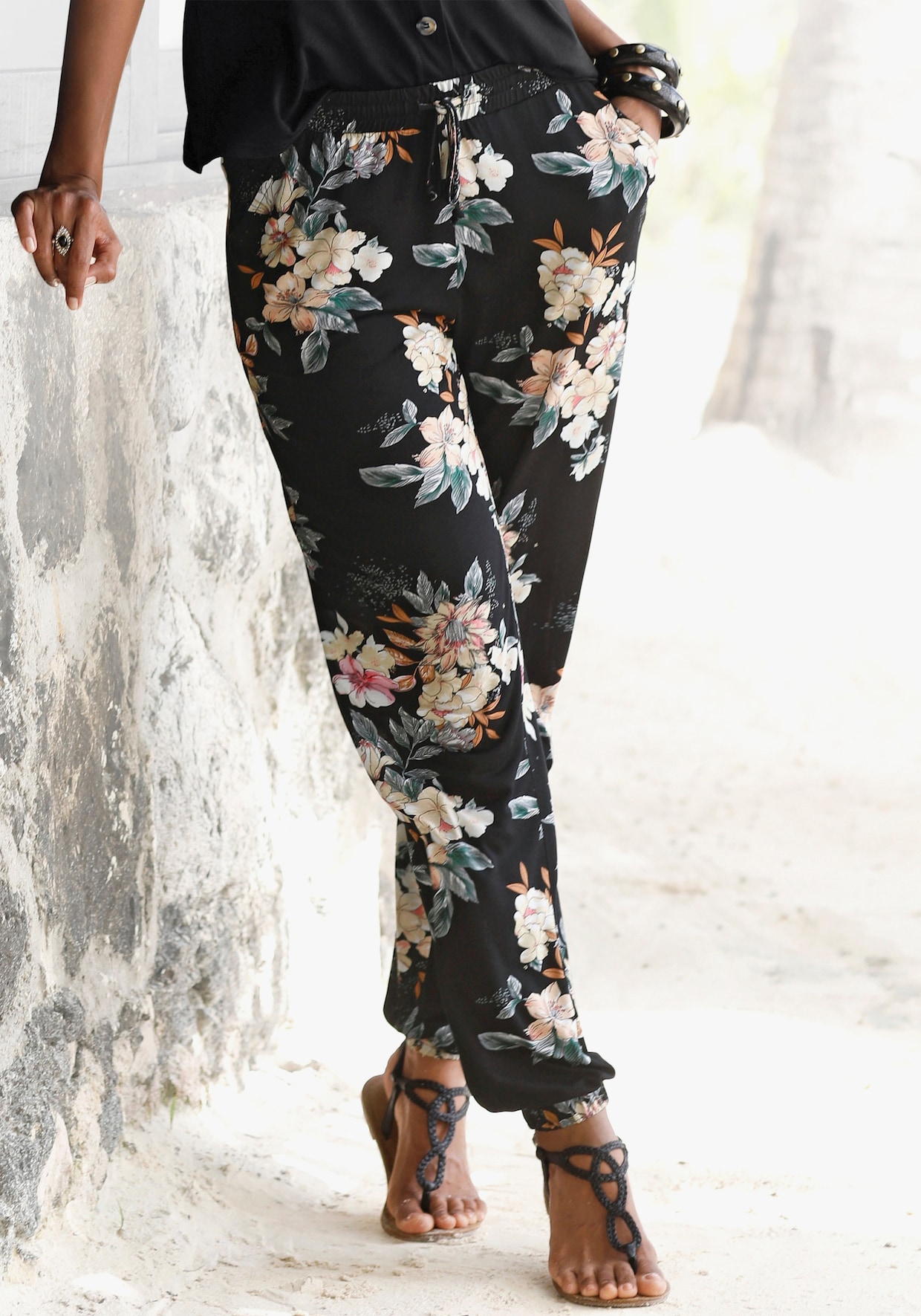 LASCANA Pantalon de plage - noir imprimé