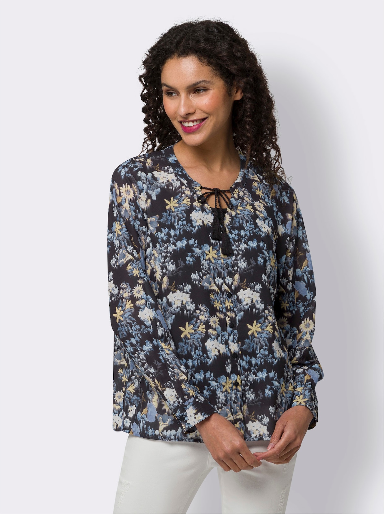 heine Blouse met print - Zwart/lichtblauw bedrukt