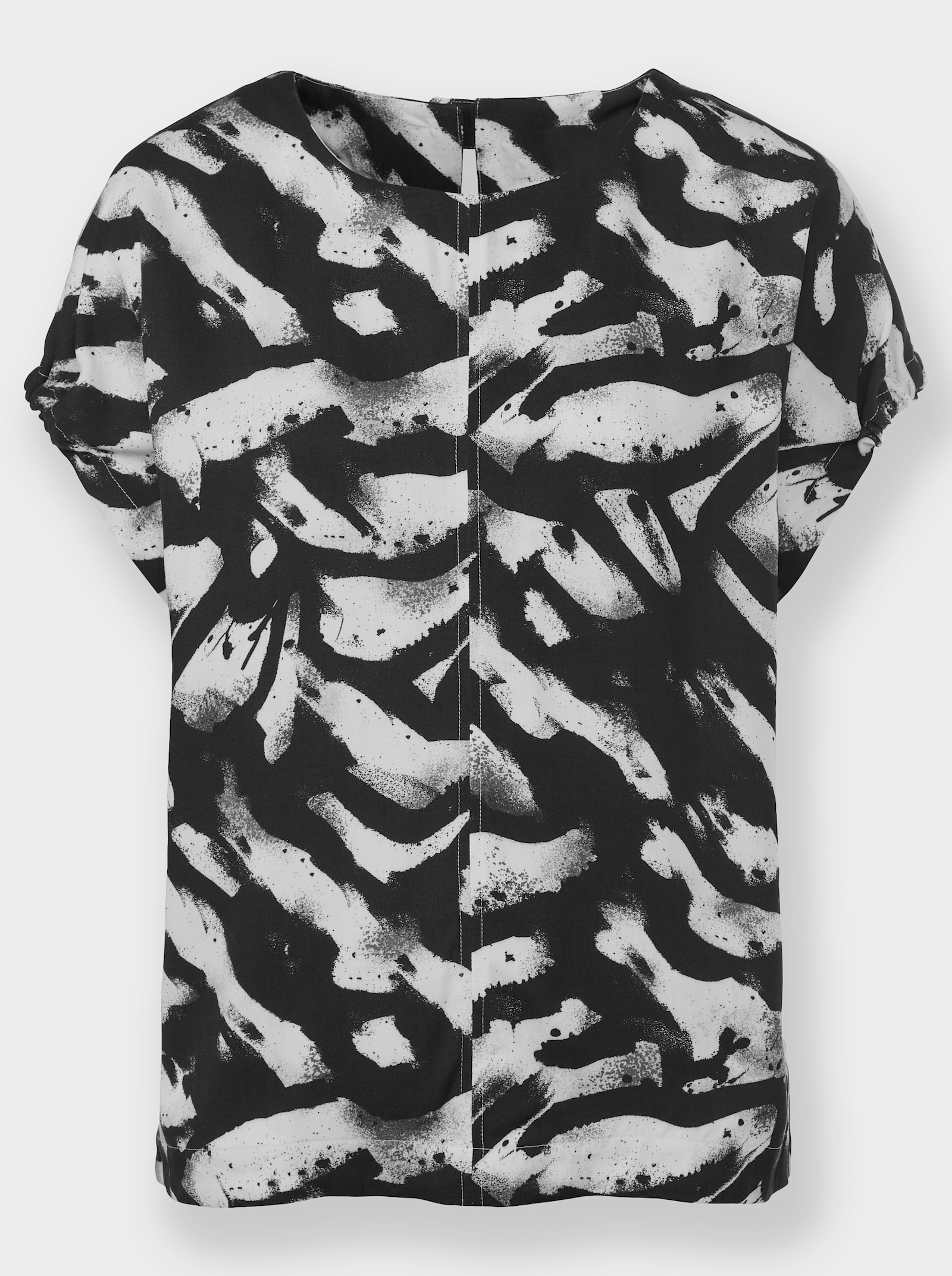heine Druckbluse Kurzarm, gerafft - ecru-schwarz-bedruckt