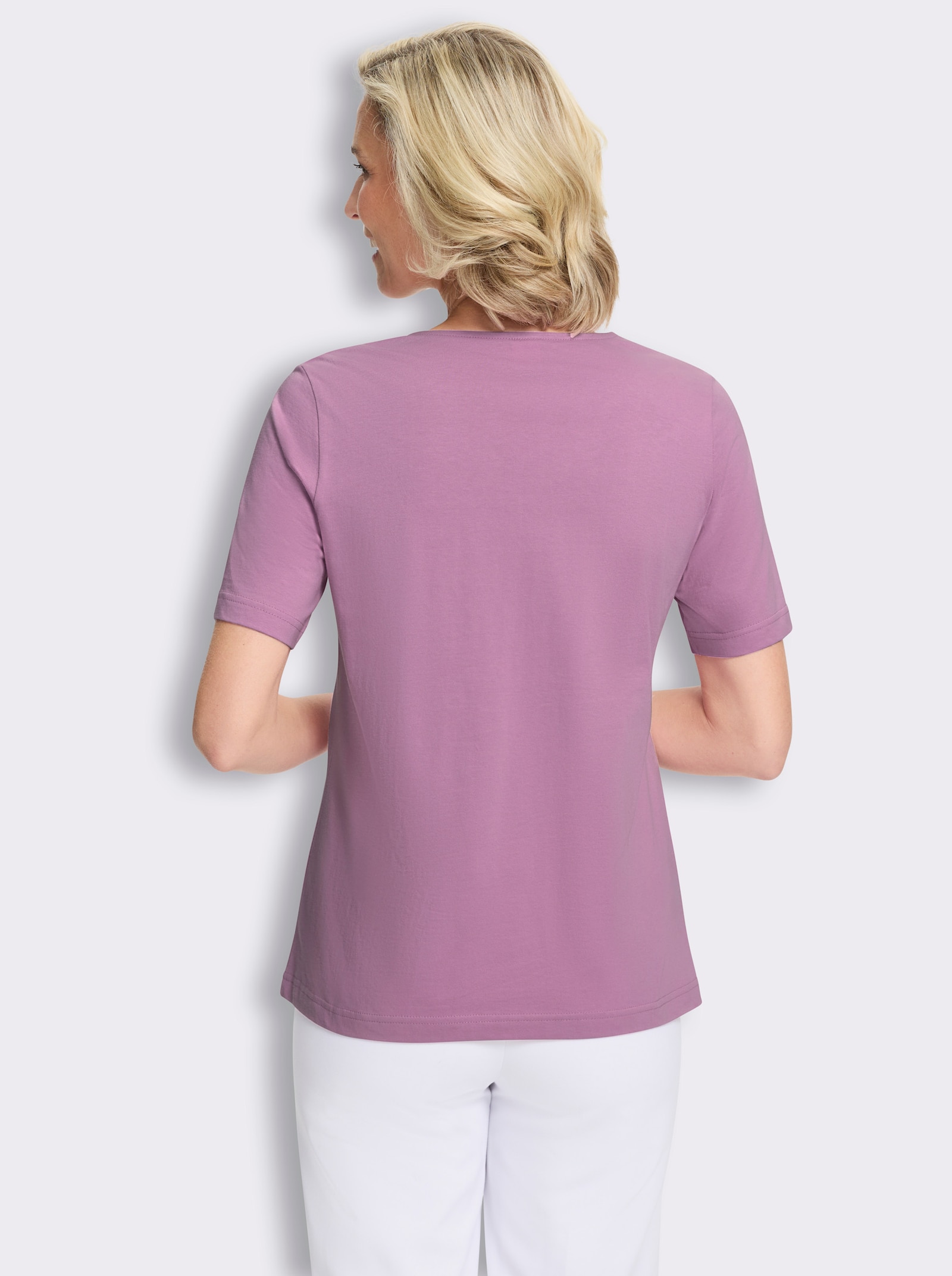 Shirt met korte mouwen en bloemenborduursel - orchidee