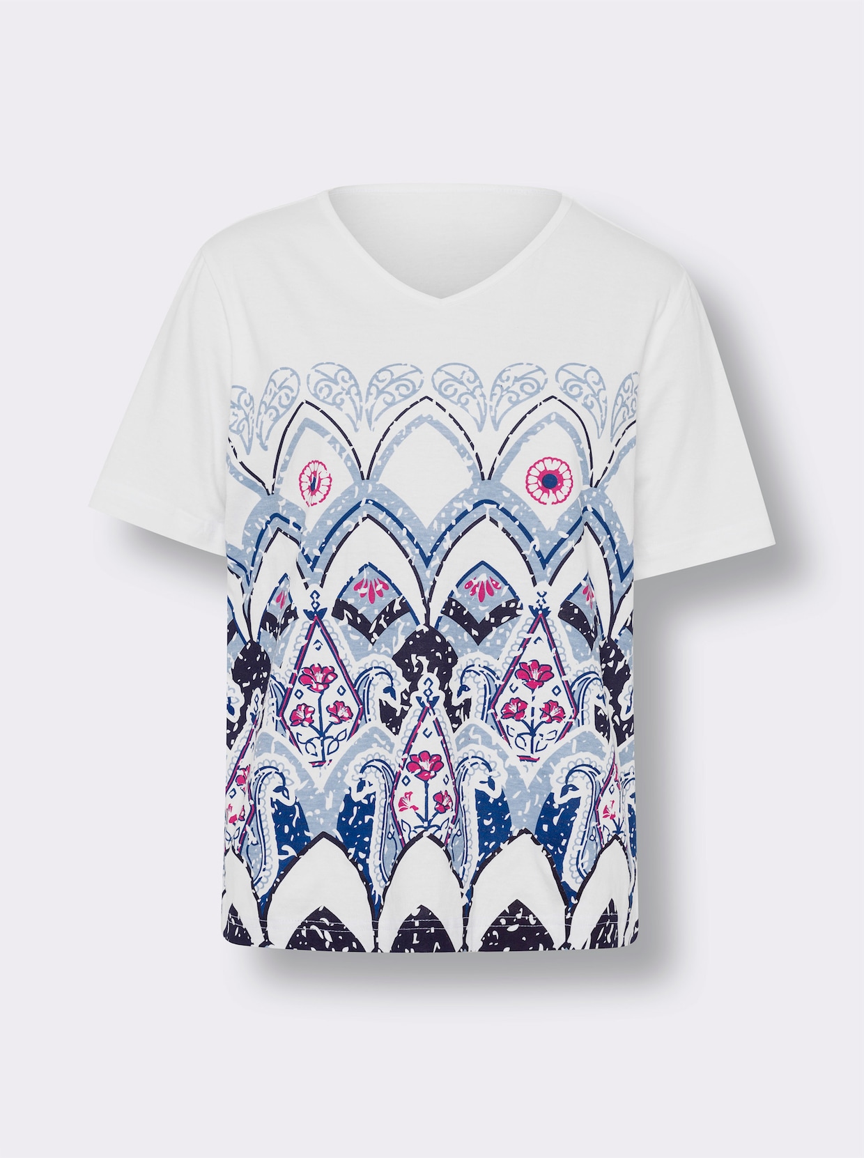 Shirt met V-hals - ecru/bleu geprint