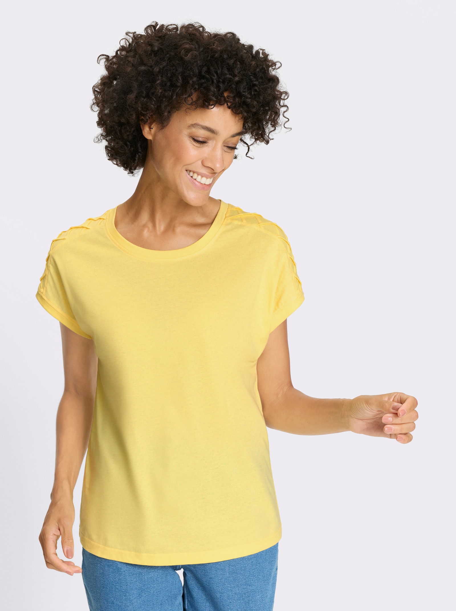 Shirt met ronde hals en ruitstiksels - citroen