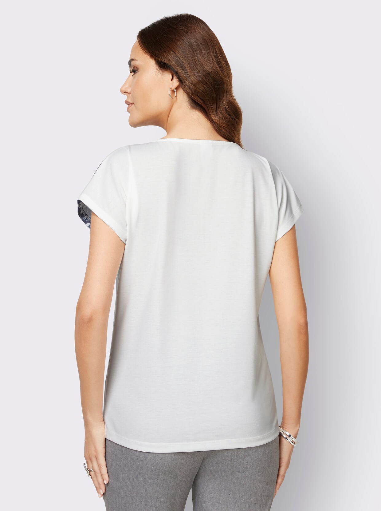 Shirt met korte mouwen - ecru/jeansblauw bedrukt