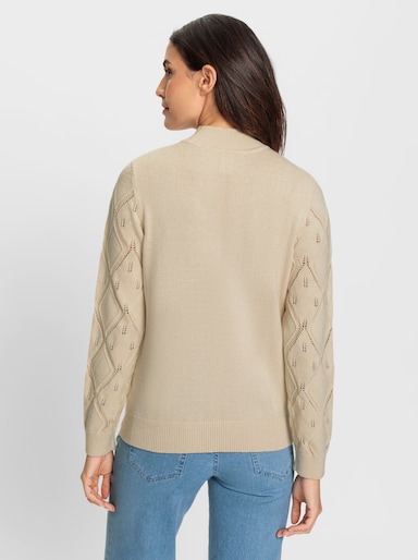 Langarm-Pullover mit Zierperlen vorne - sand