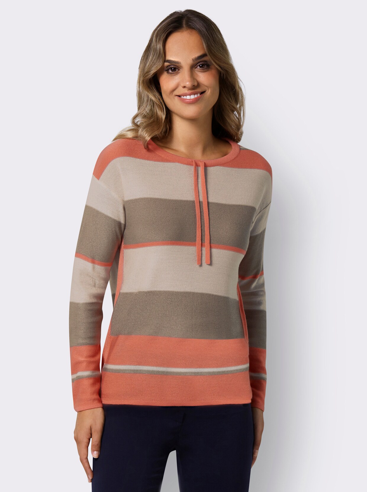 Gestreepte pullover - papaja/sesam gestreept