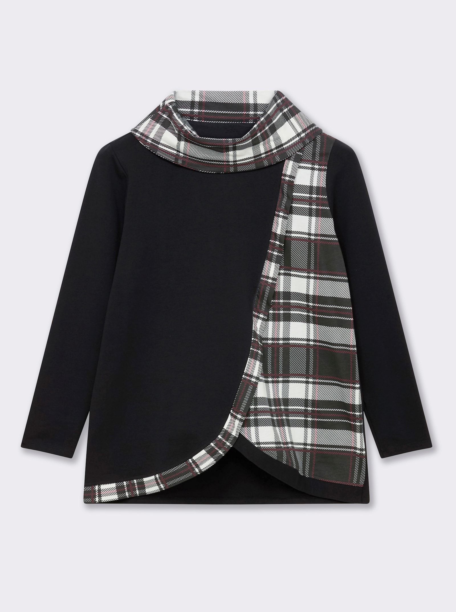 Sweatshirt mit Karo-Einsätzen - schwarz-gemustert