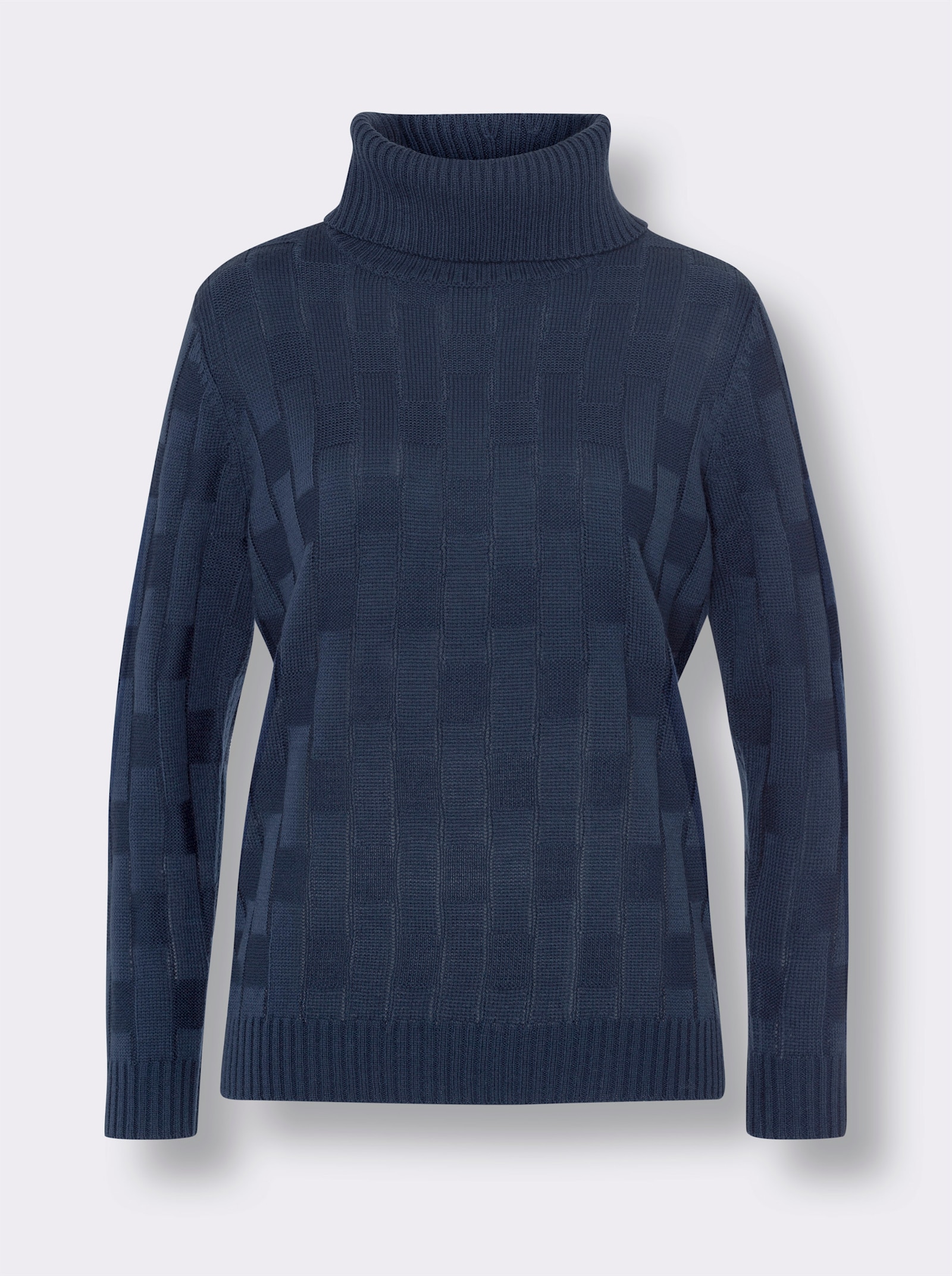 Pullover met rolkraag en ribboorden - donkerblauw