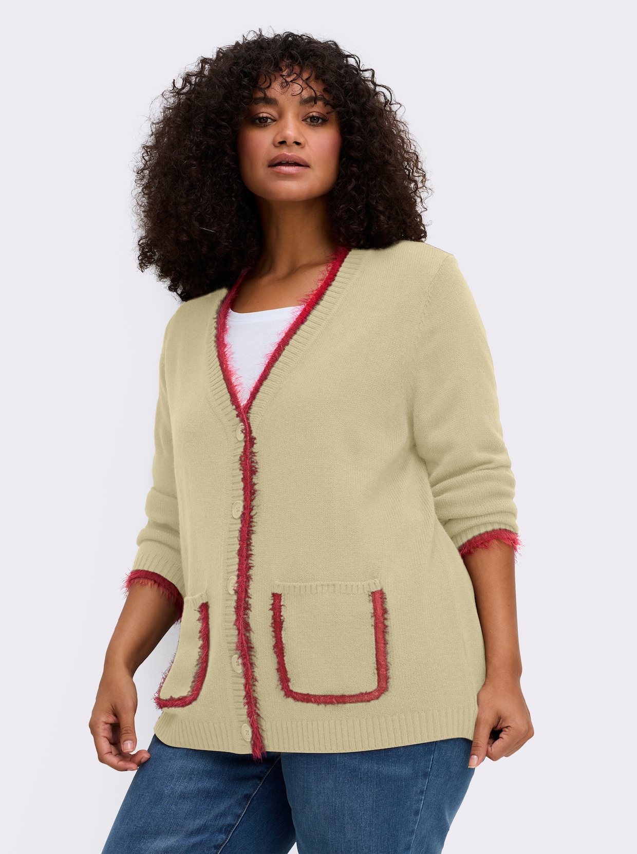 sheego veste en tricot - sable-cerise