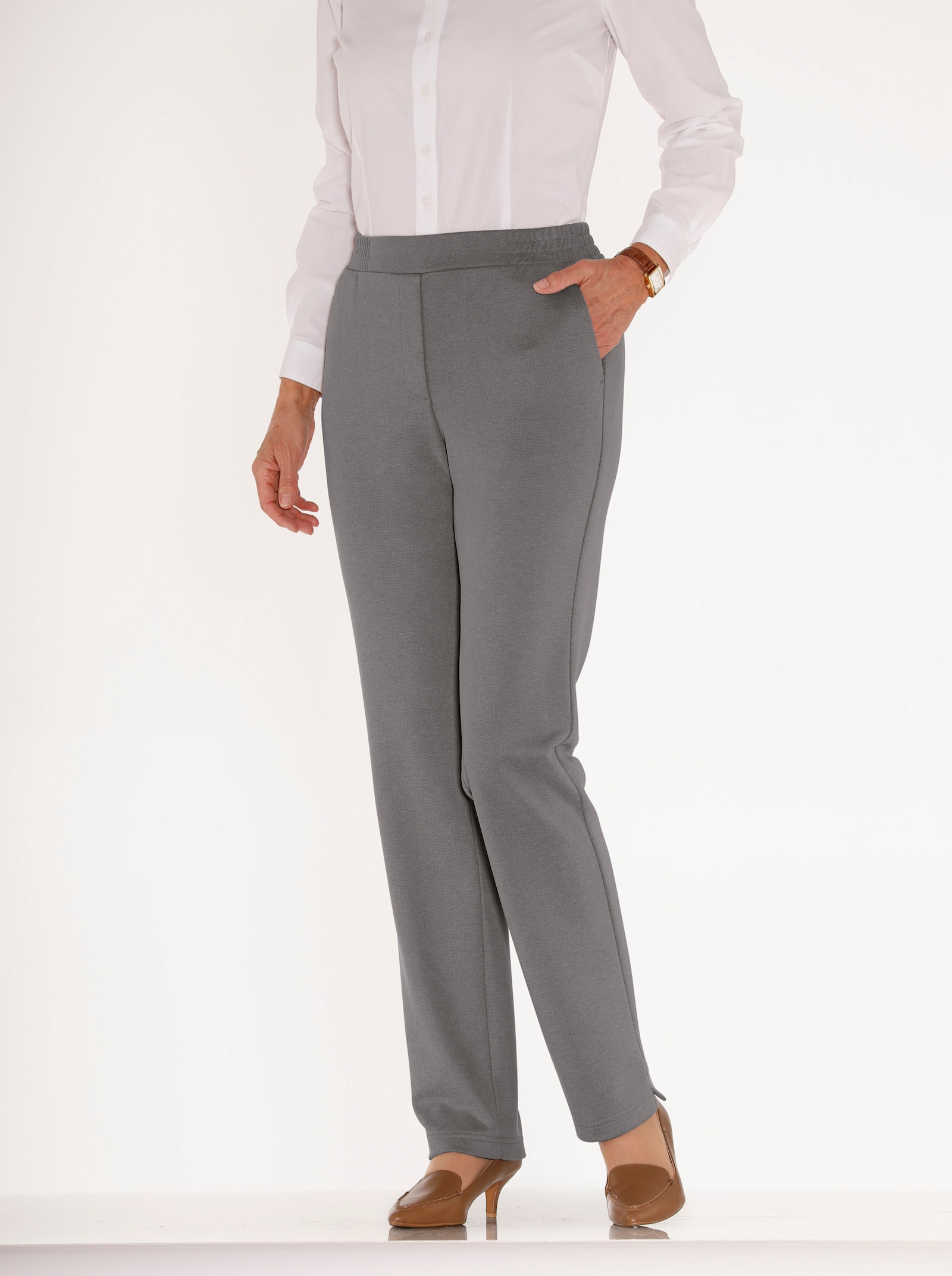 Schlupfhose aus weichem Flanell - grau-meliert