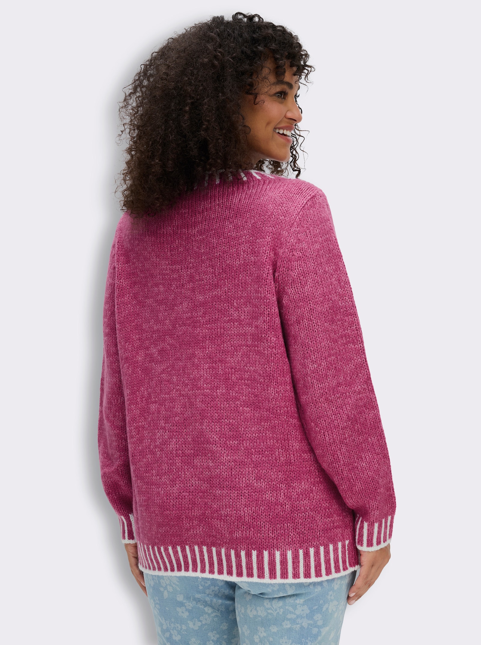 Langarm-Pullover mit effektvollen Kontrasten - magenta-ecru-gemustert