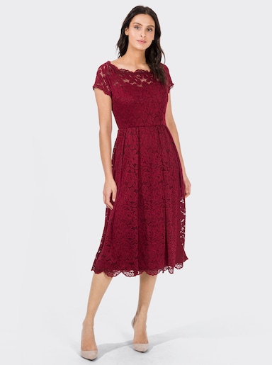 Spitzenkleid mit U-Boot-Ausschnitt, schwingend - dunkelrot