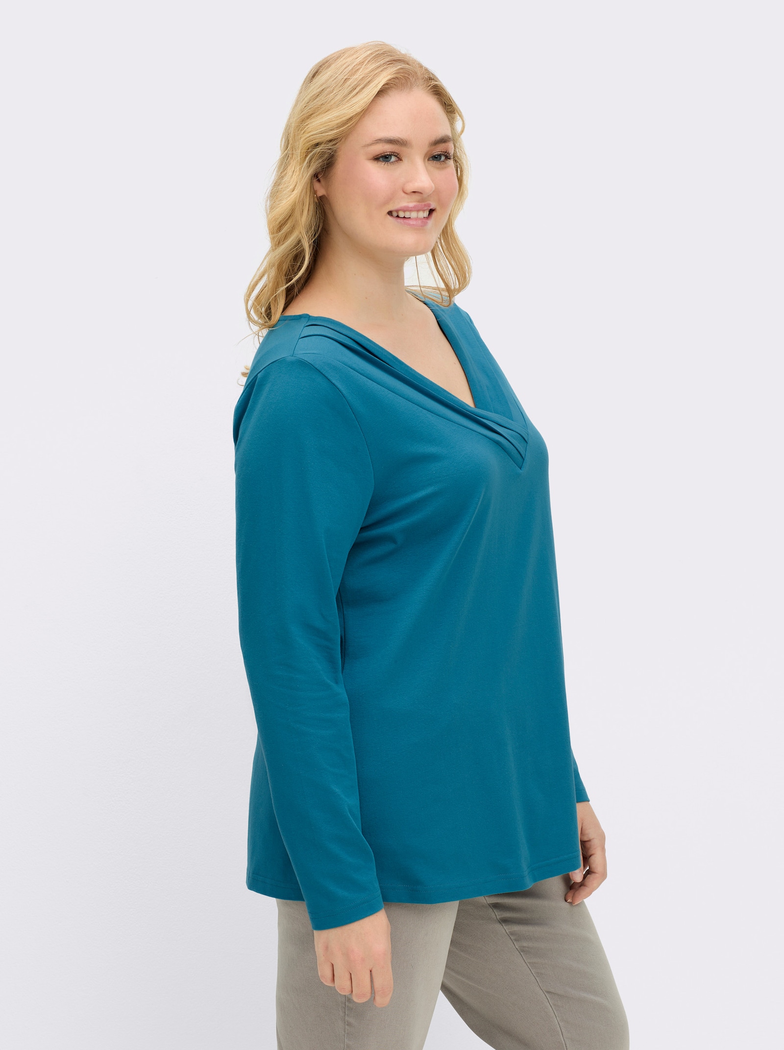 sheego by Joe Browns Langarmshirt mit V-Ausschnitt - topas