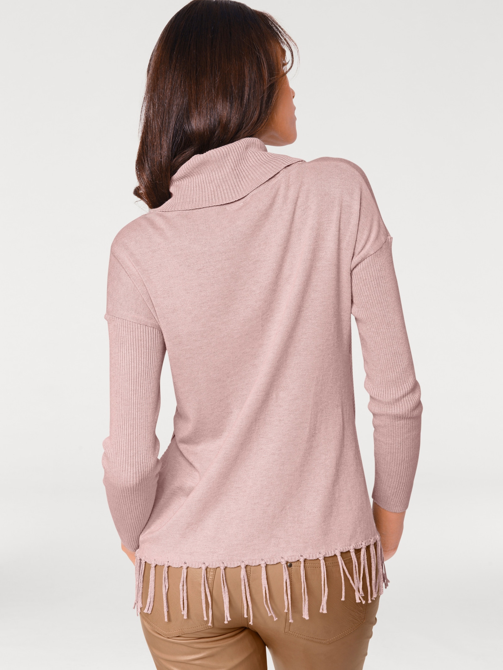 heine Pullover met rolkraag en franjes - roze