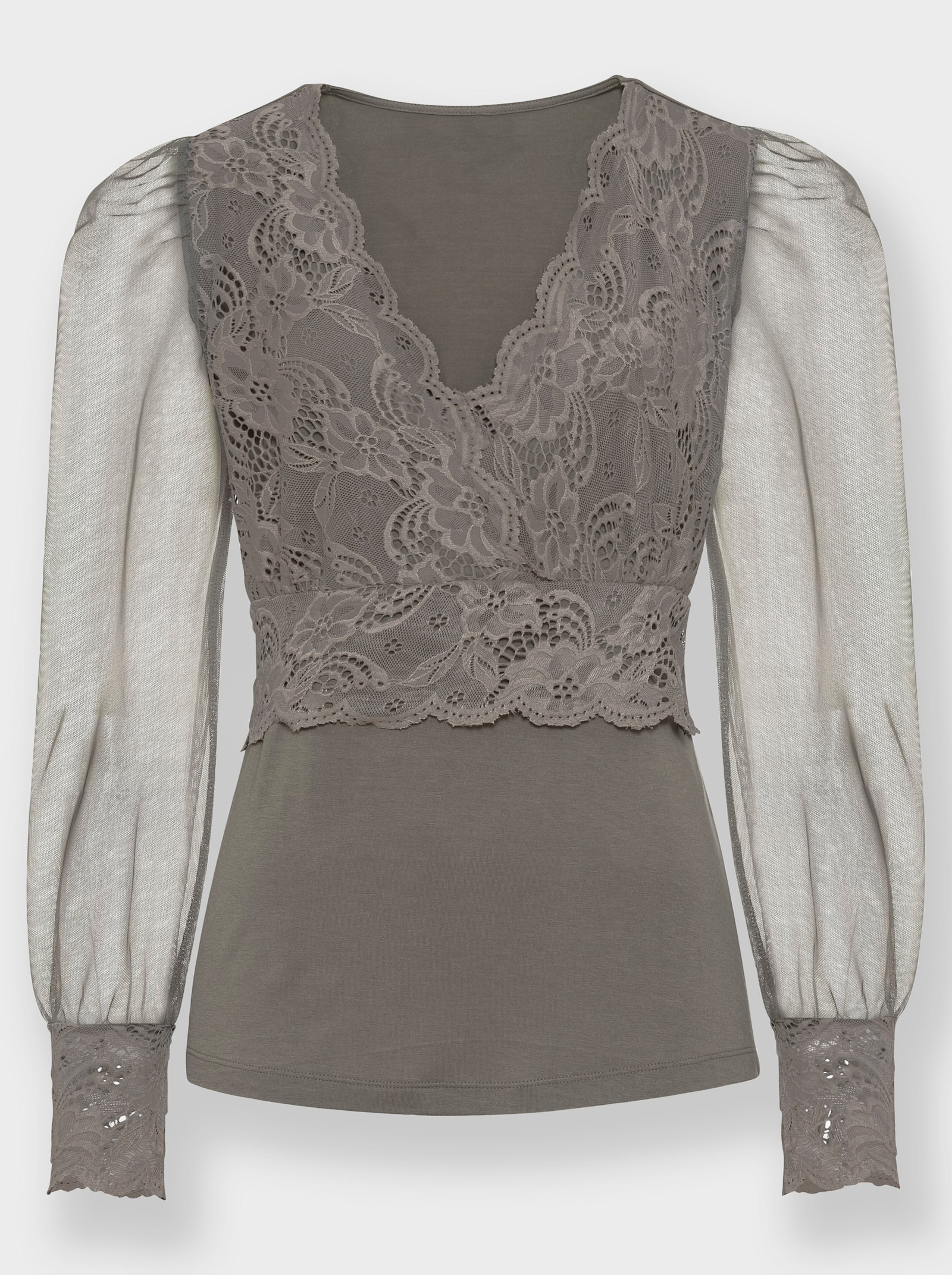 heine Langarmshirt mit transparenten Ärmeln - taupe