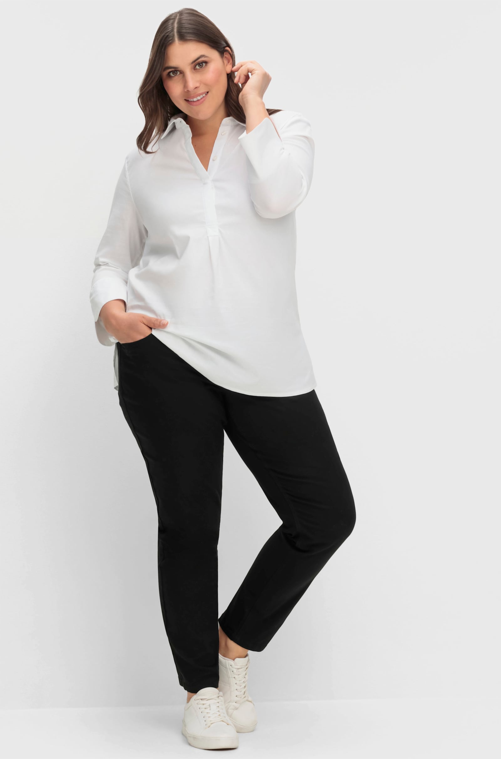 sheego Pantalon extensible avec ceinture élastique - noir