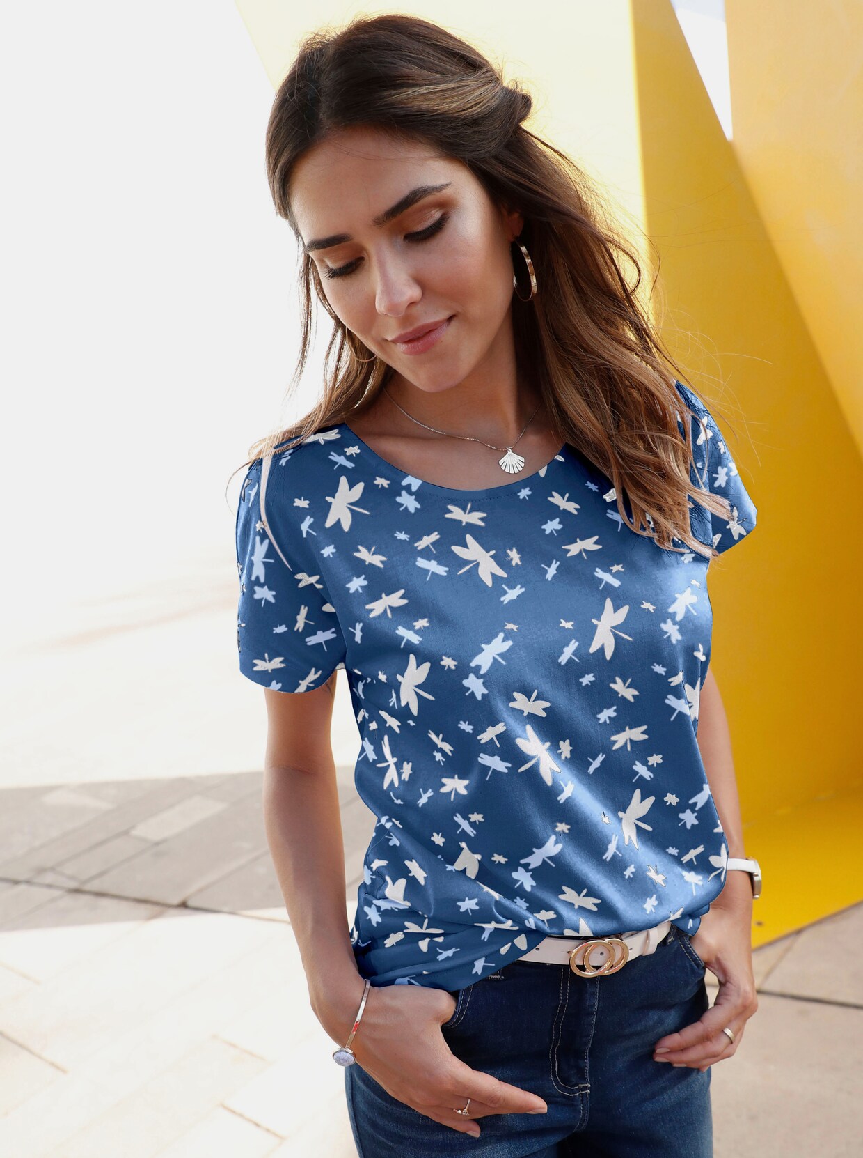T-shirt à manches courtes - marine imprimé