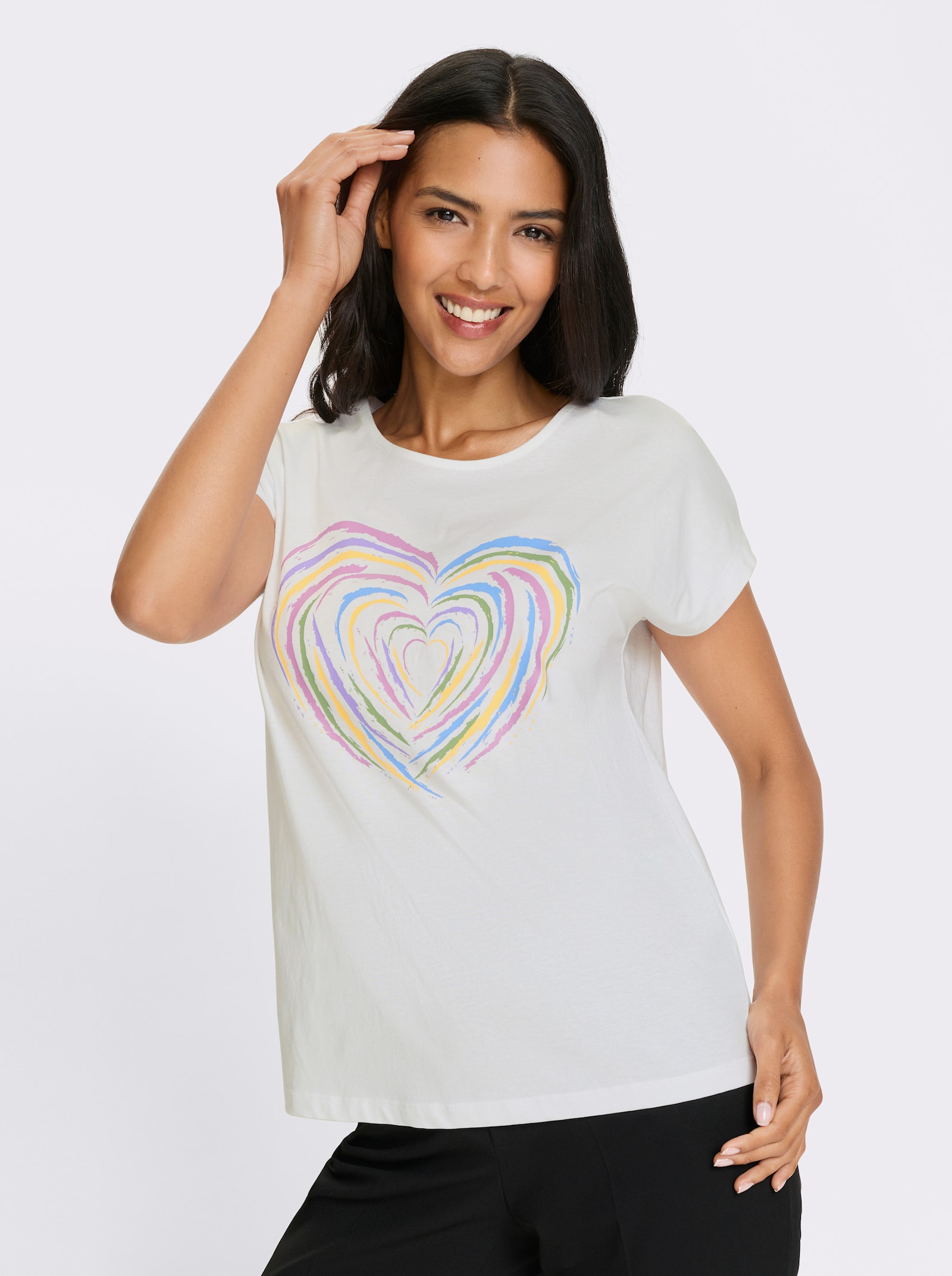 Kurzarmshirt mit Herz-Motiv - weiß-orchidee