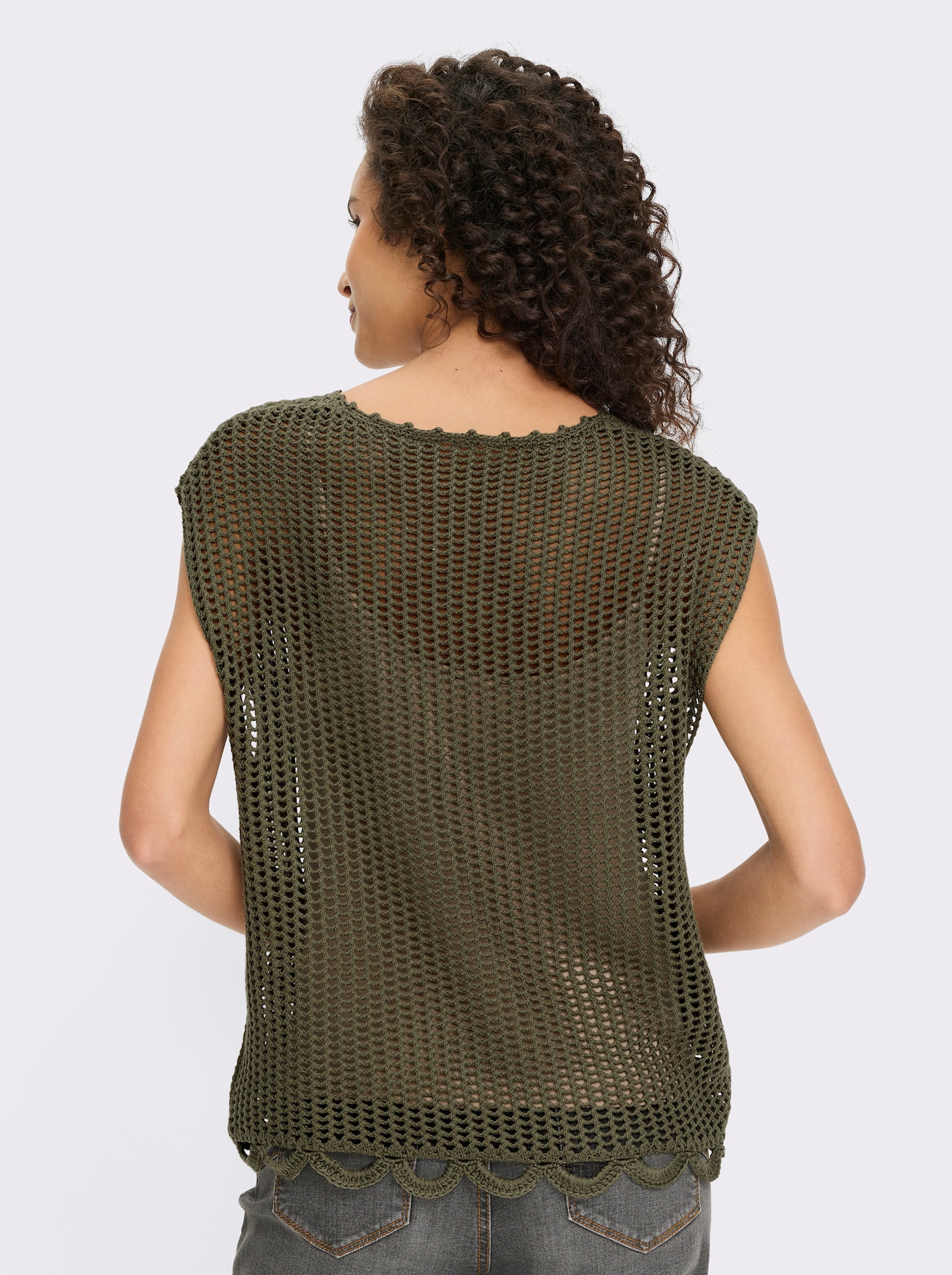 heine Ajourpullover met golvende rand - kaki