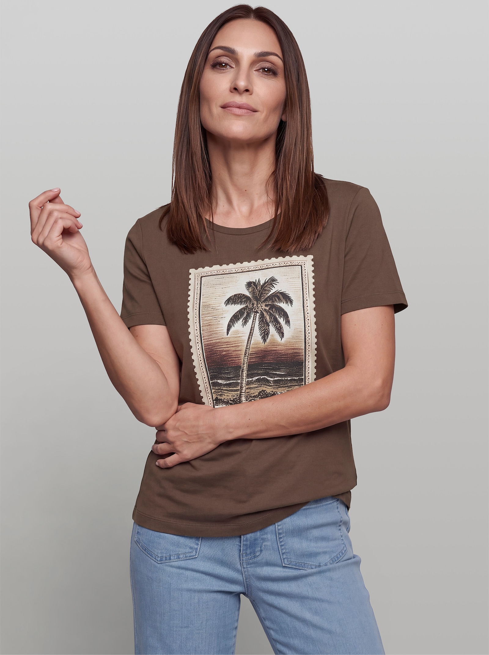 heine Kurzarmshirt mit Folienprint - schoko