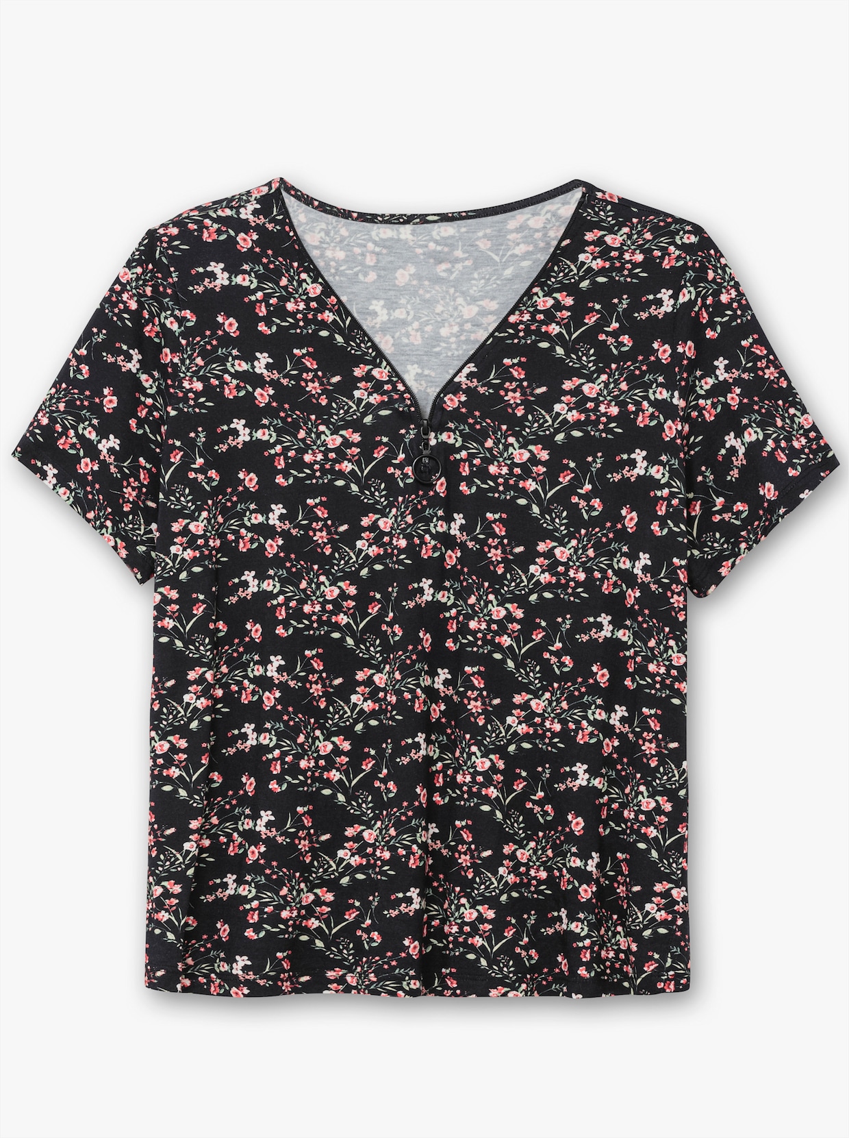 Kurzarmshirt - schwarz-hellrosé-gemustert