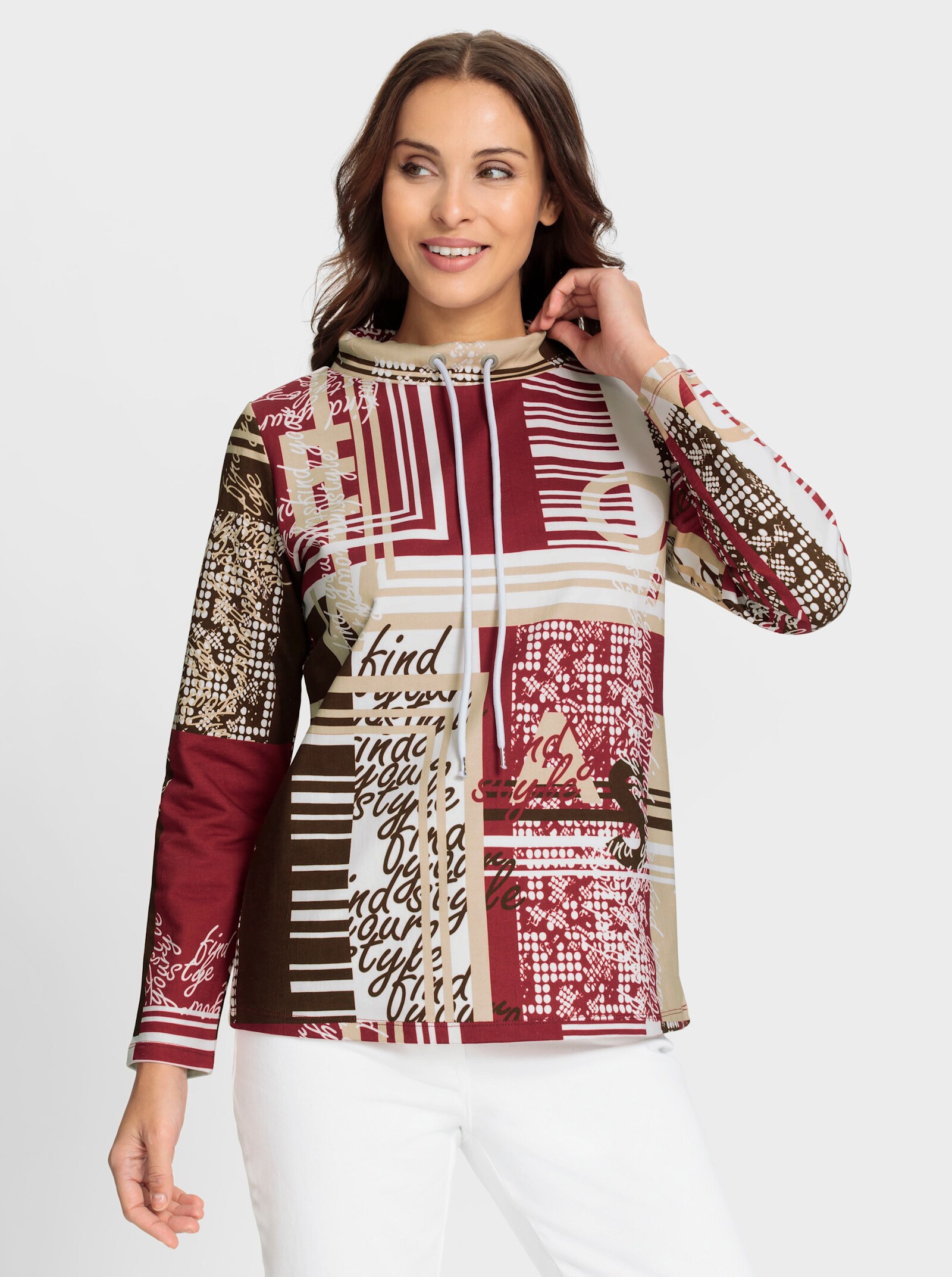 Sweatshirt met print - kers/wit geprint