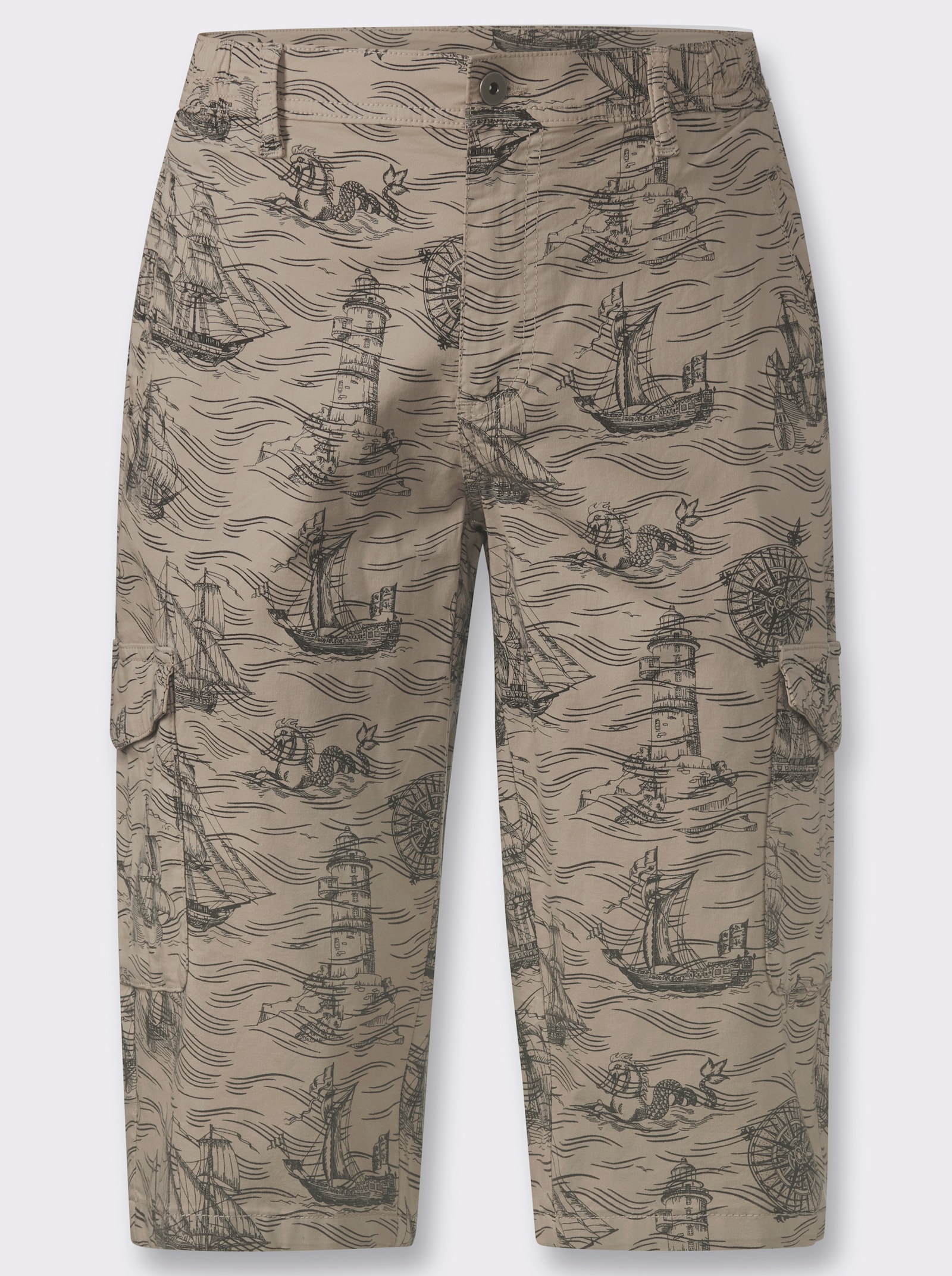 Bermudas mit Piratenschiff-Print, Twill - schlamm-bedruckt