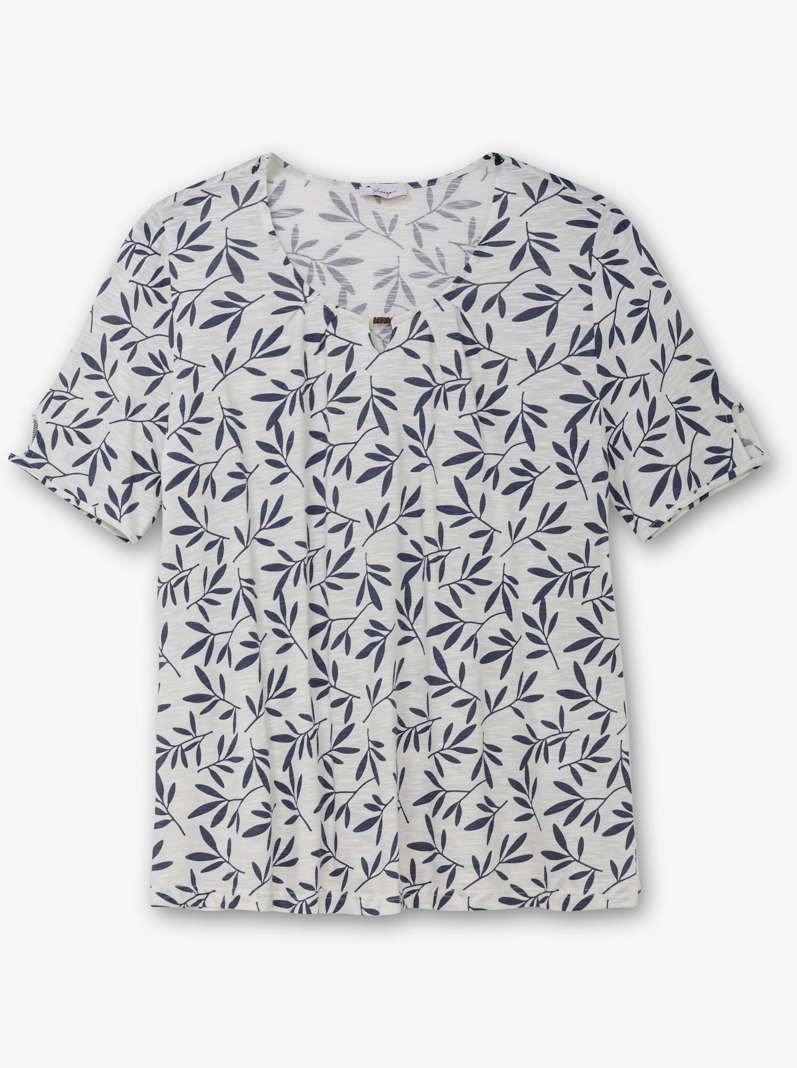 sheego Shirt met korte mouwen in A-lijn - ecru gedessineerd