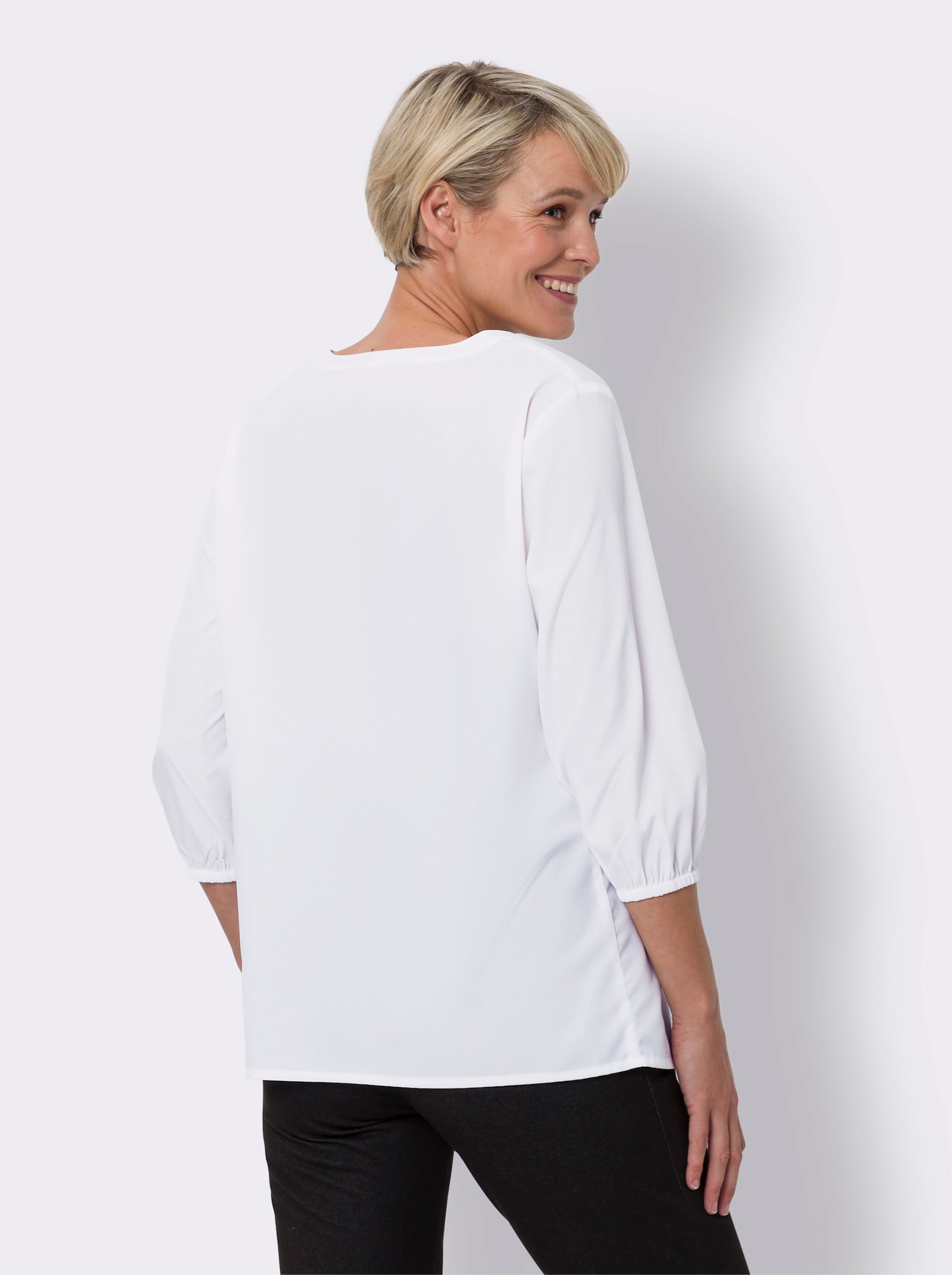 Schlupfbluse mit Biesenverzierung - weiß