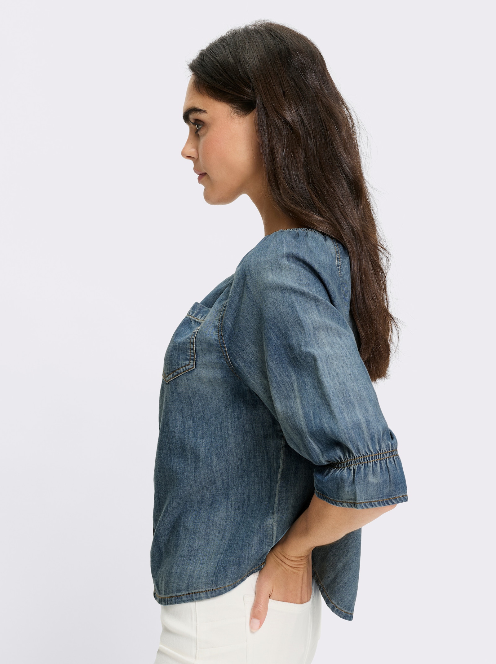 heine Jeansbluse mit Carmenausschnitt - blue-bleached