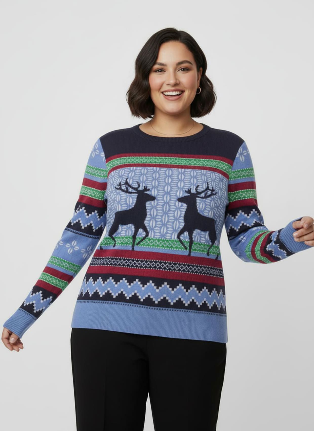 Jacquard-Pullover in Norweger-Optik - marine-himmelblau-gemustert