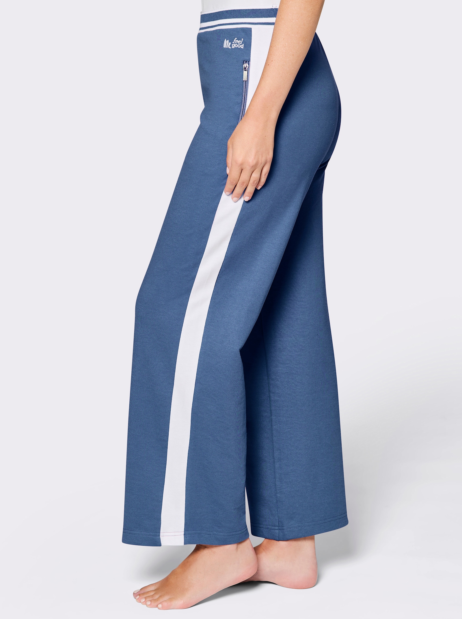 feel good Dehnbund-Hose mit Zippertaschen - mittelblau-weiß